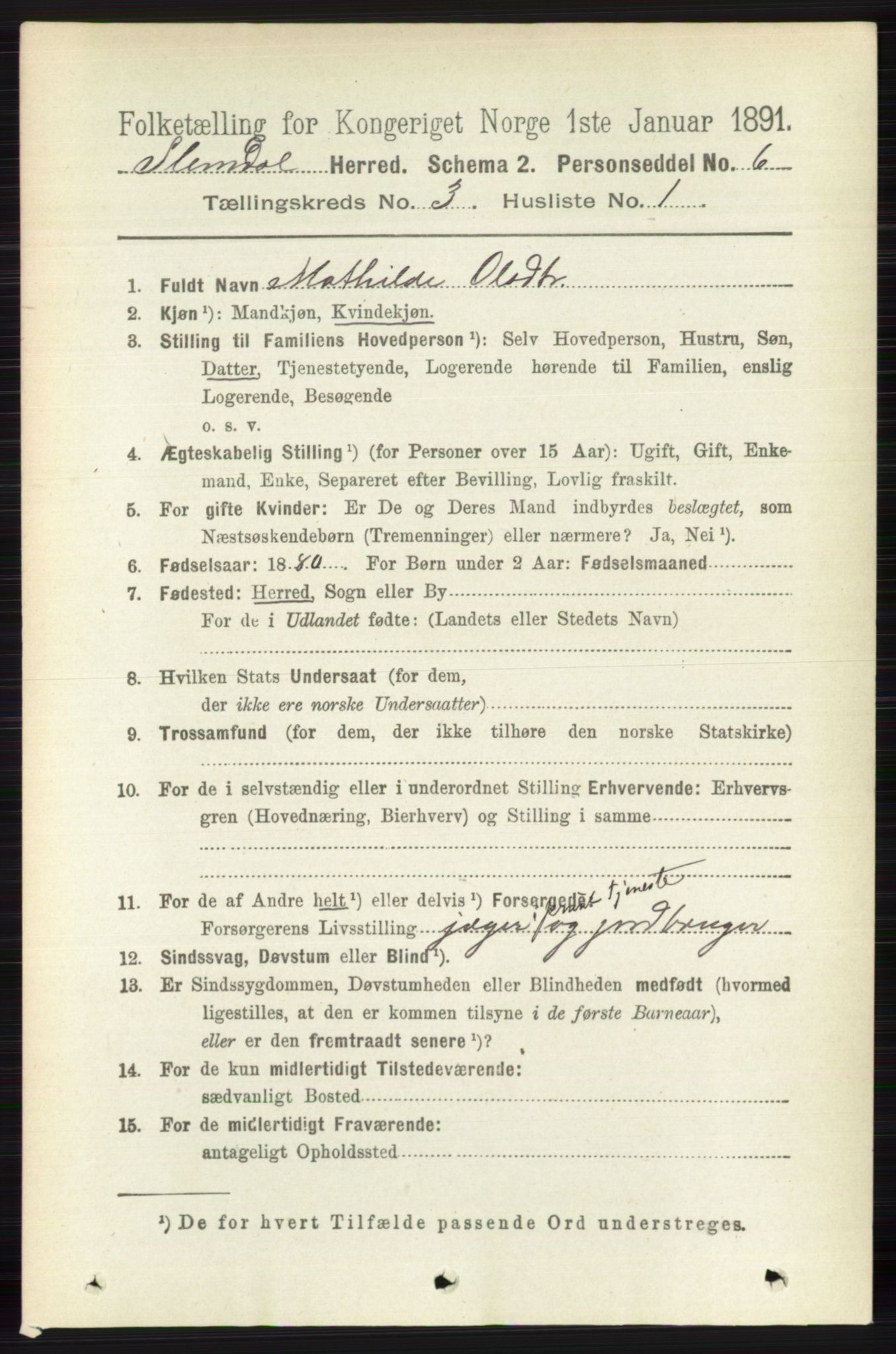 RA, 1891 census for 0811 Slemdal, 1891, p. 759