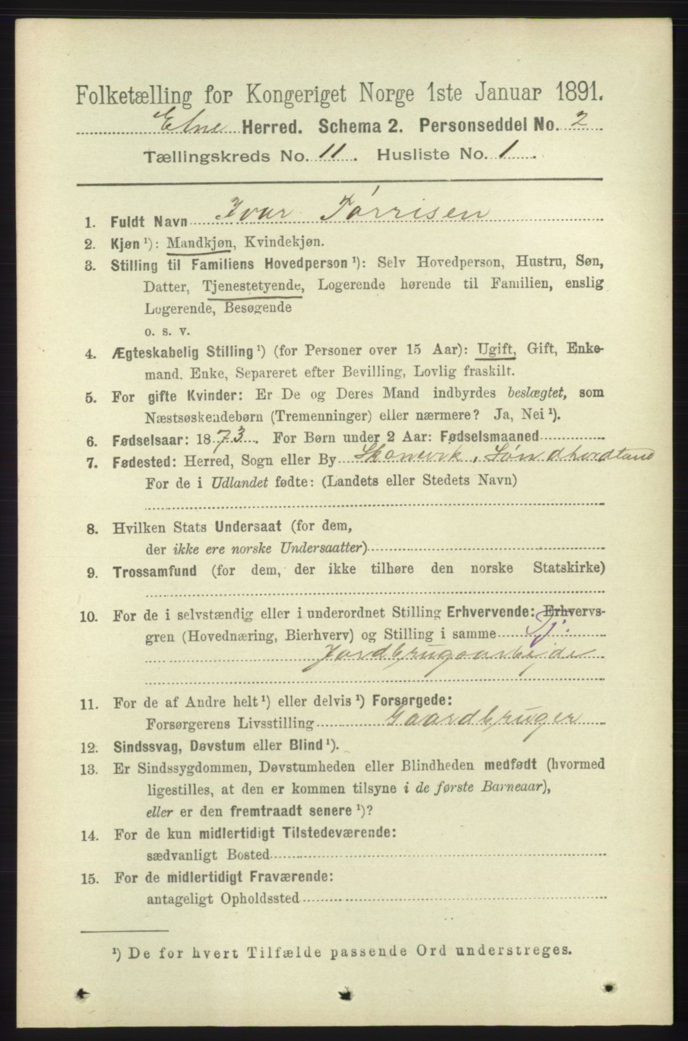 RA, 1891 census for 1211 Etne, 1891, p. 2264