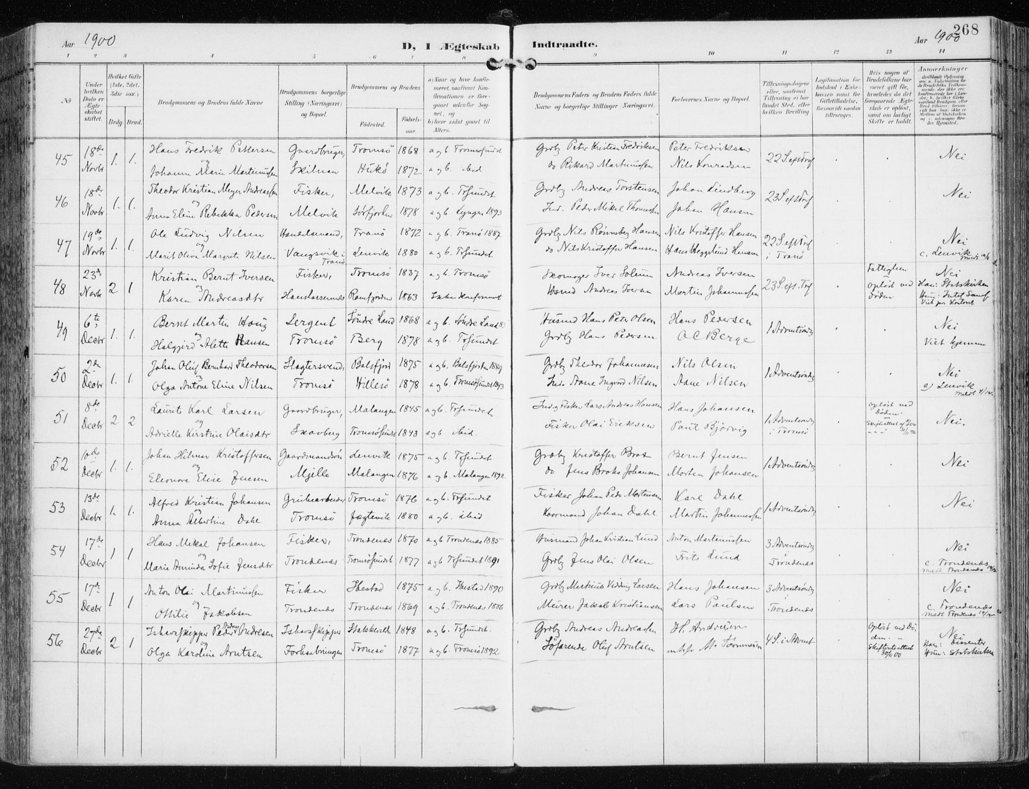 Tromsøysund sokneprestkontor, AV/SATØ-S-1304/G/Ga/L0006kirke: Parish register (official) no. 6, 1897-1906, p. 268