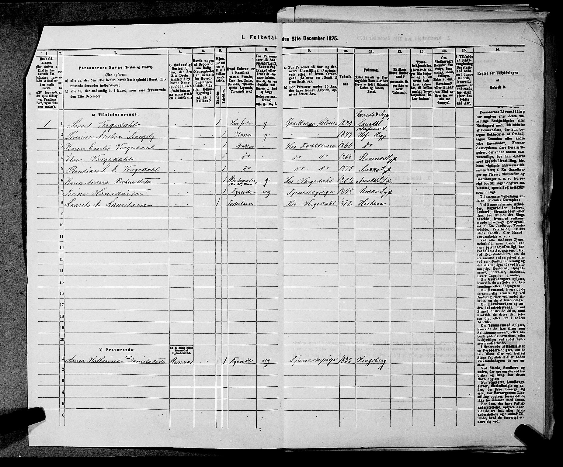 SAKO, 1875 census for 0720P Stokke, 1875, p. 1003