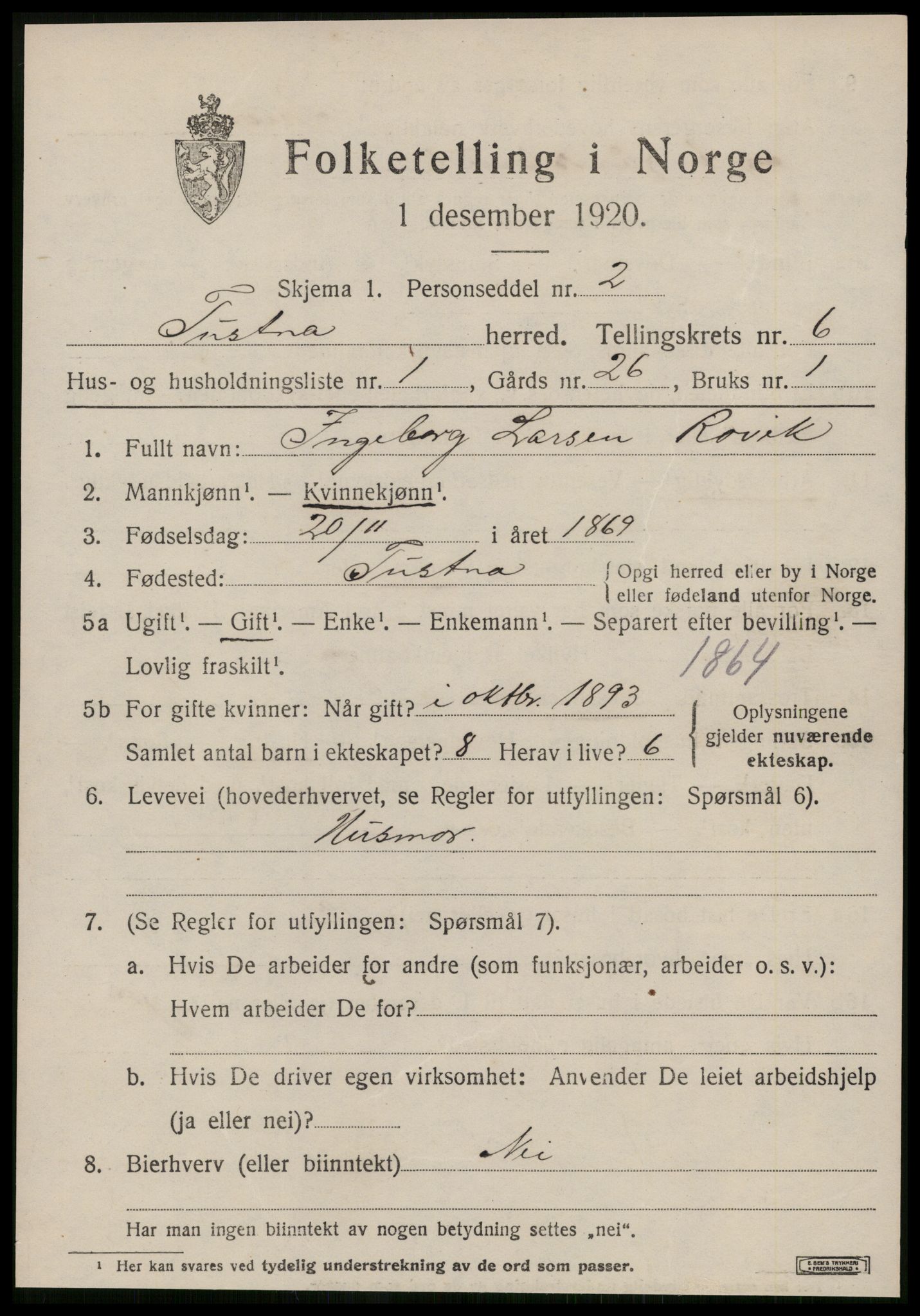 SAT, 1920 census for Tustna, 1920, p. 2685