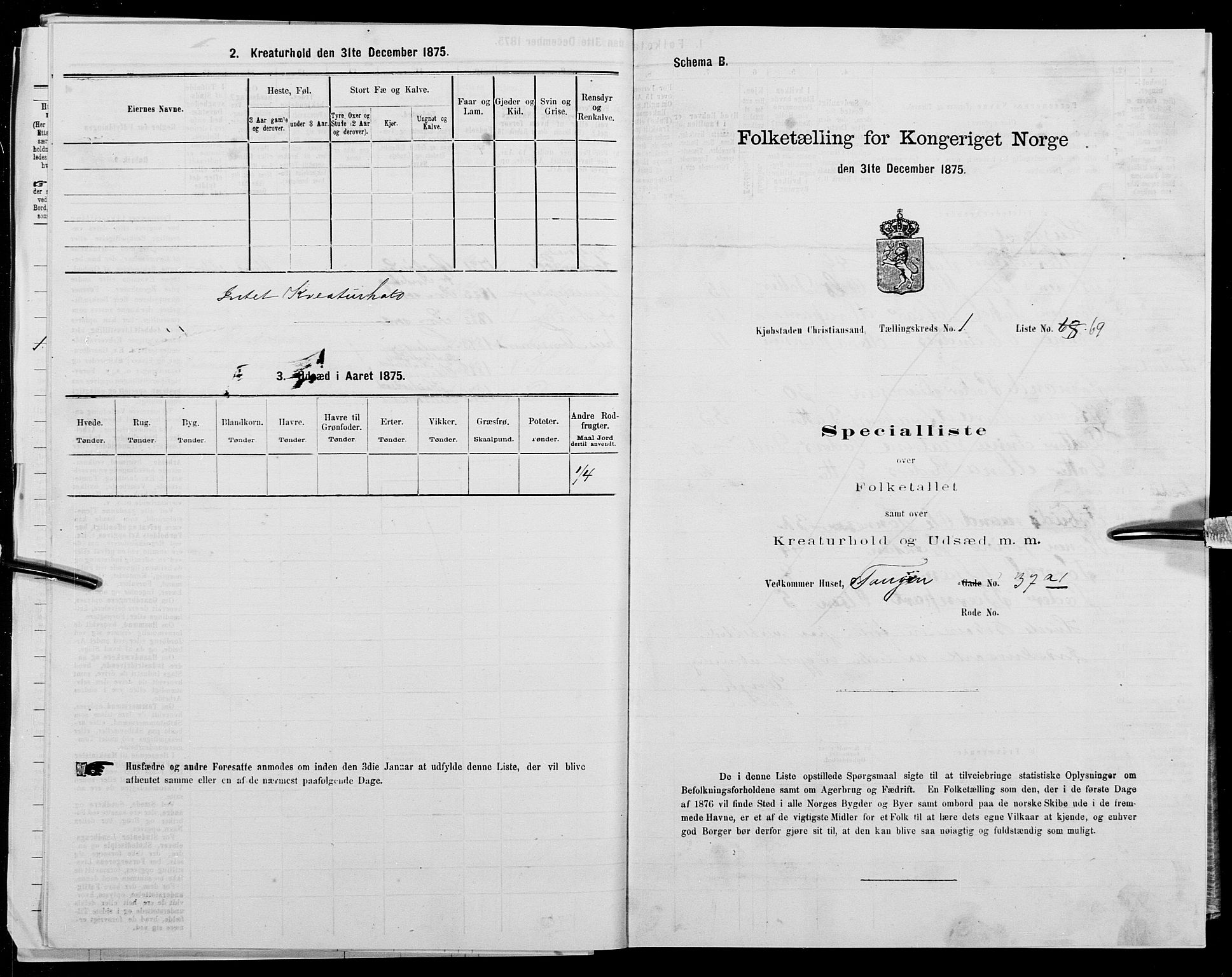 SAK, 1875 census for 1001P Kristiansand, 1875, p. 166