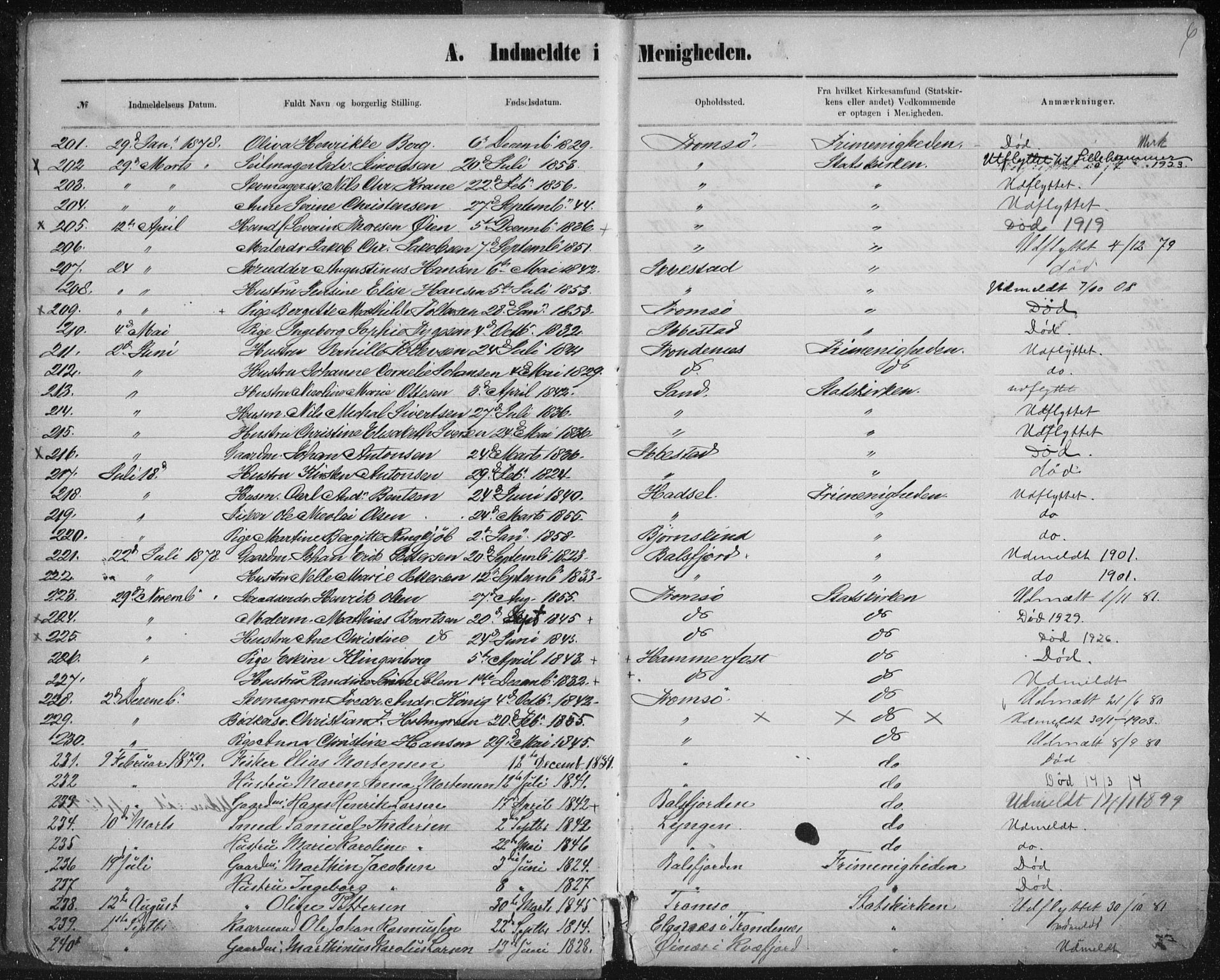 Uten arkivreferanse, SATØ/-: Dissenter register no. DP 3, 1871-1893, p. 6