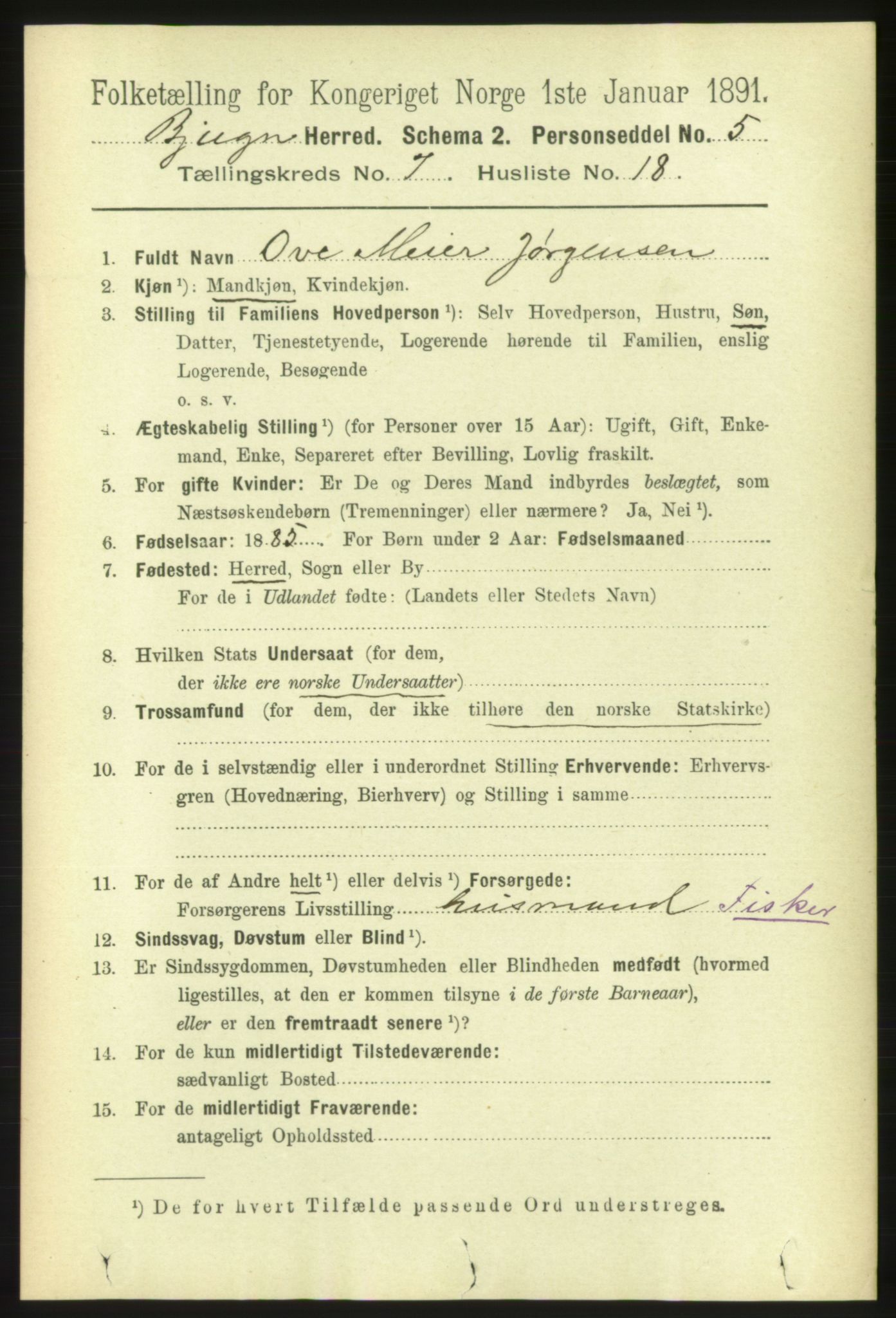 RA, 1891 census for 1627 Bjugn, 1891, p. 1949