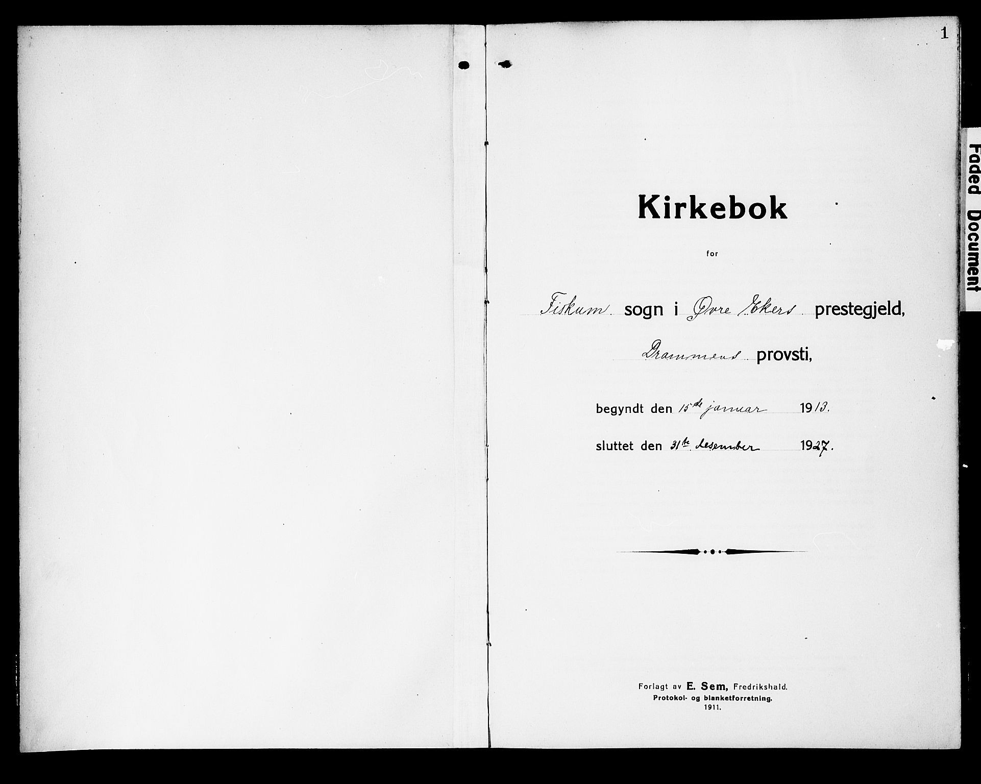 Fiskum kirkebøker, AV/SAKO-A-15/G/Ga/L0006: Parish register (copy) no. 6, 1913-1927, p. 1