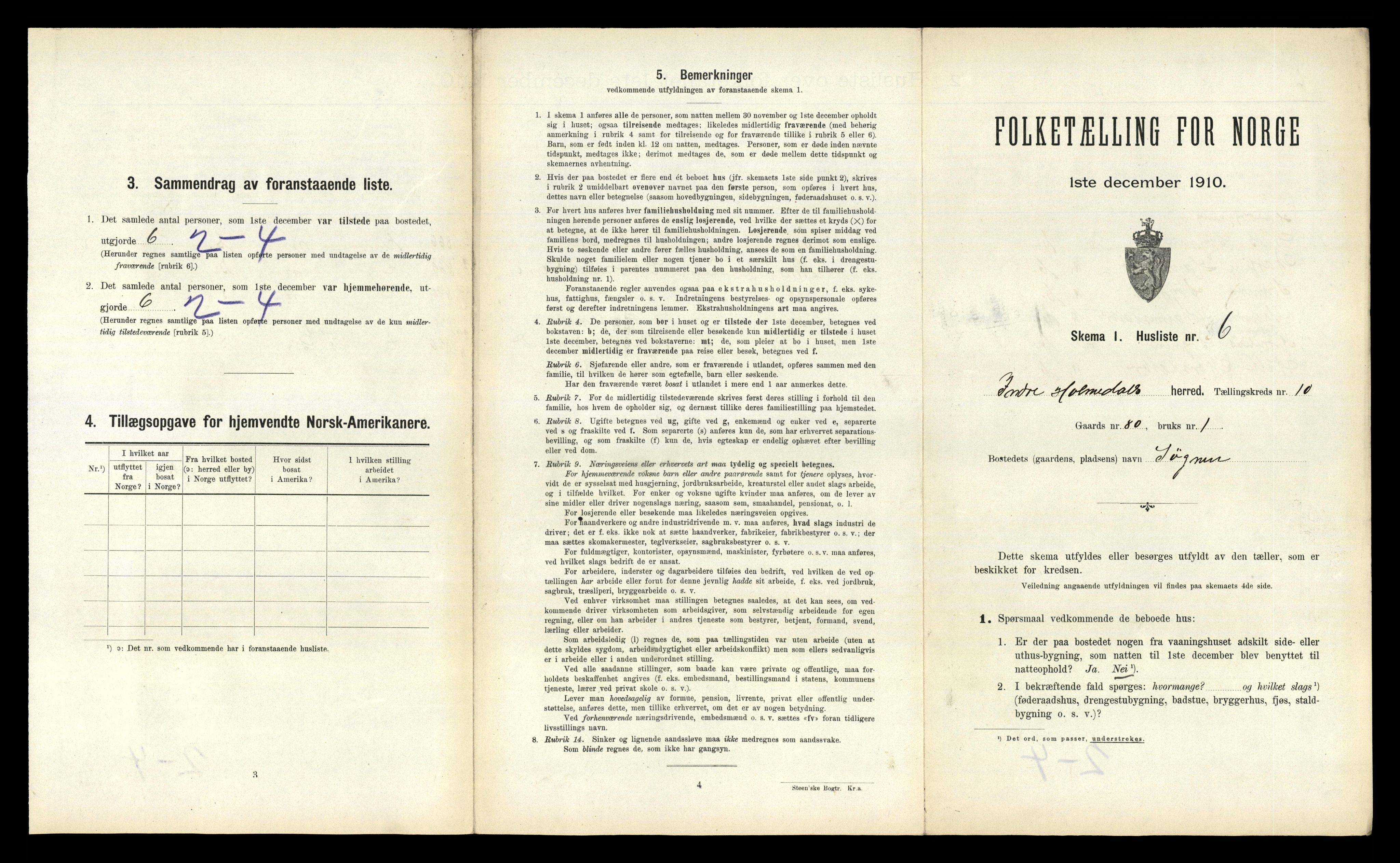 RA, 1910 census for Indre Holmedal, 1910, p. 752