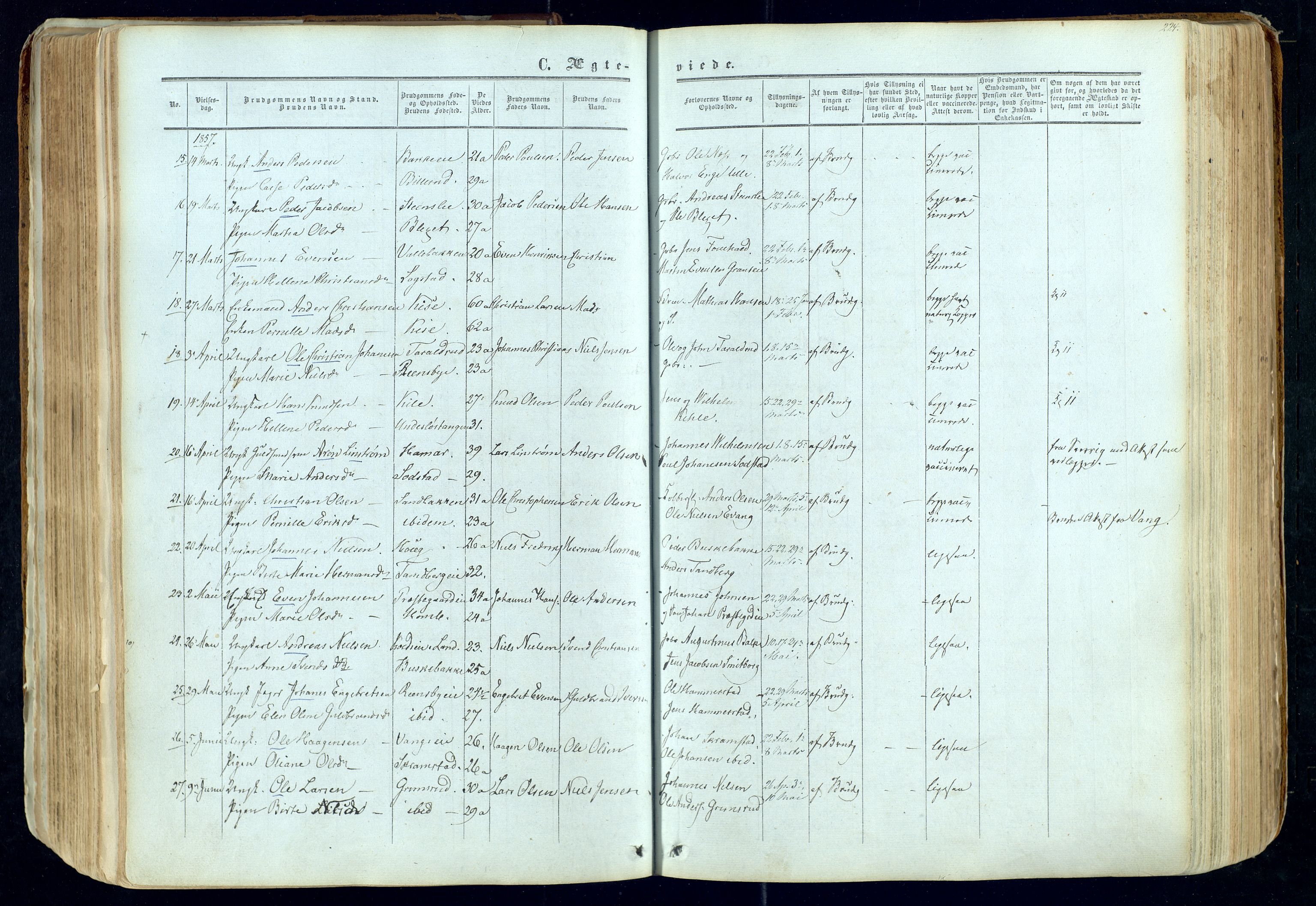 Østre Toten prestekontor, SAH/PREST-104/H/Ha/Haa/L0004: Parish register (official) no. 4, 1857-1865, p. 224