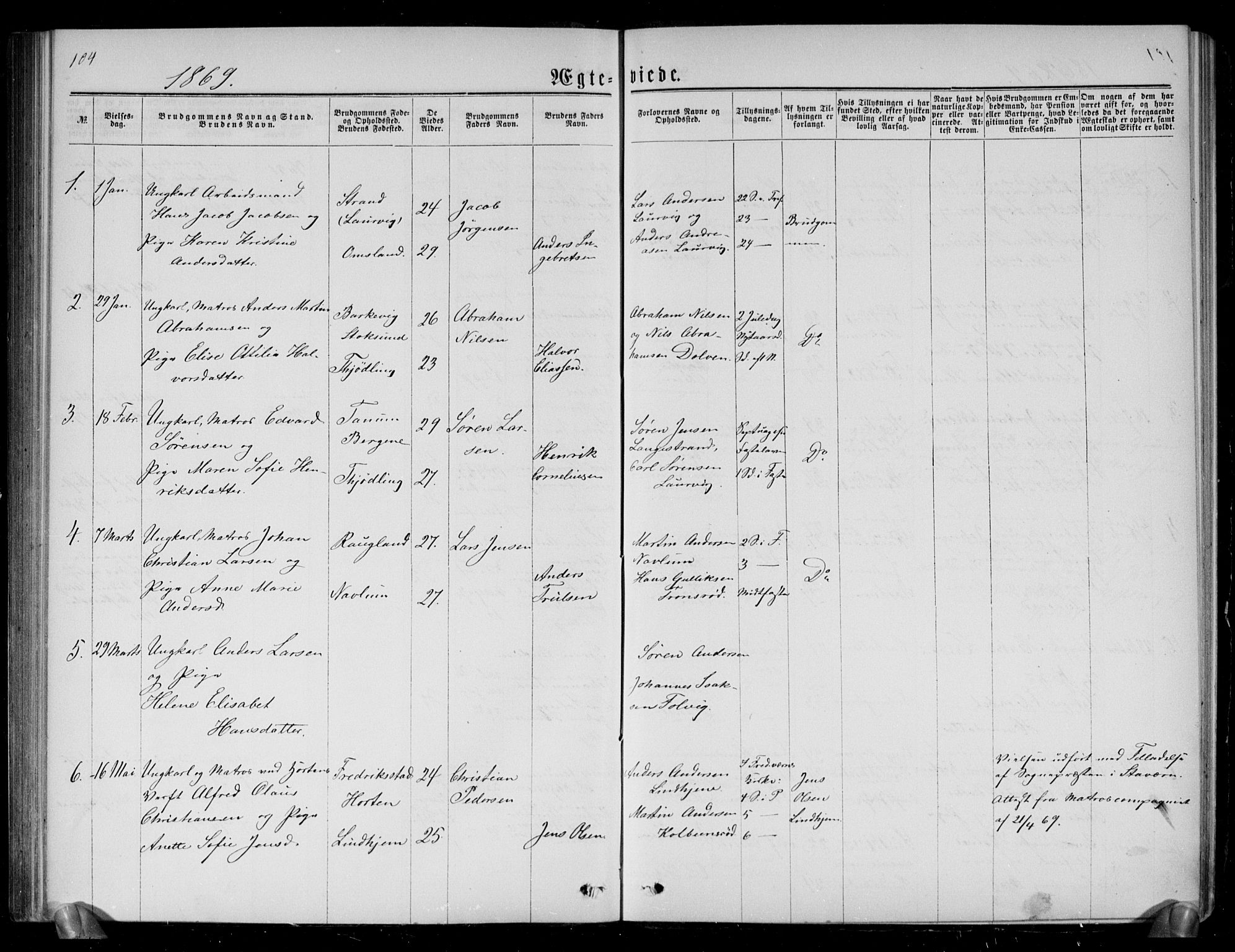 Brunlanes kirkebøker, SAKO/A-342/G/Ga/L0002: Parish register (copy) no. I 2, 1866-1876, p. 104