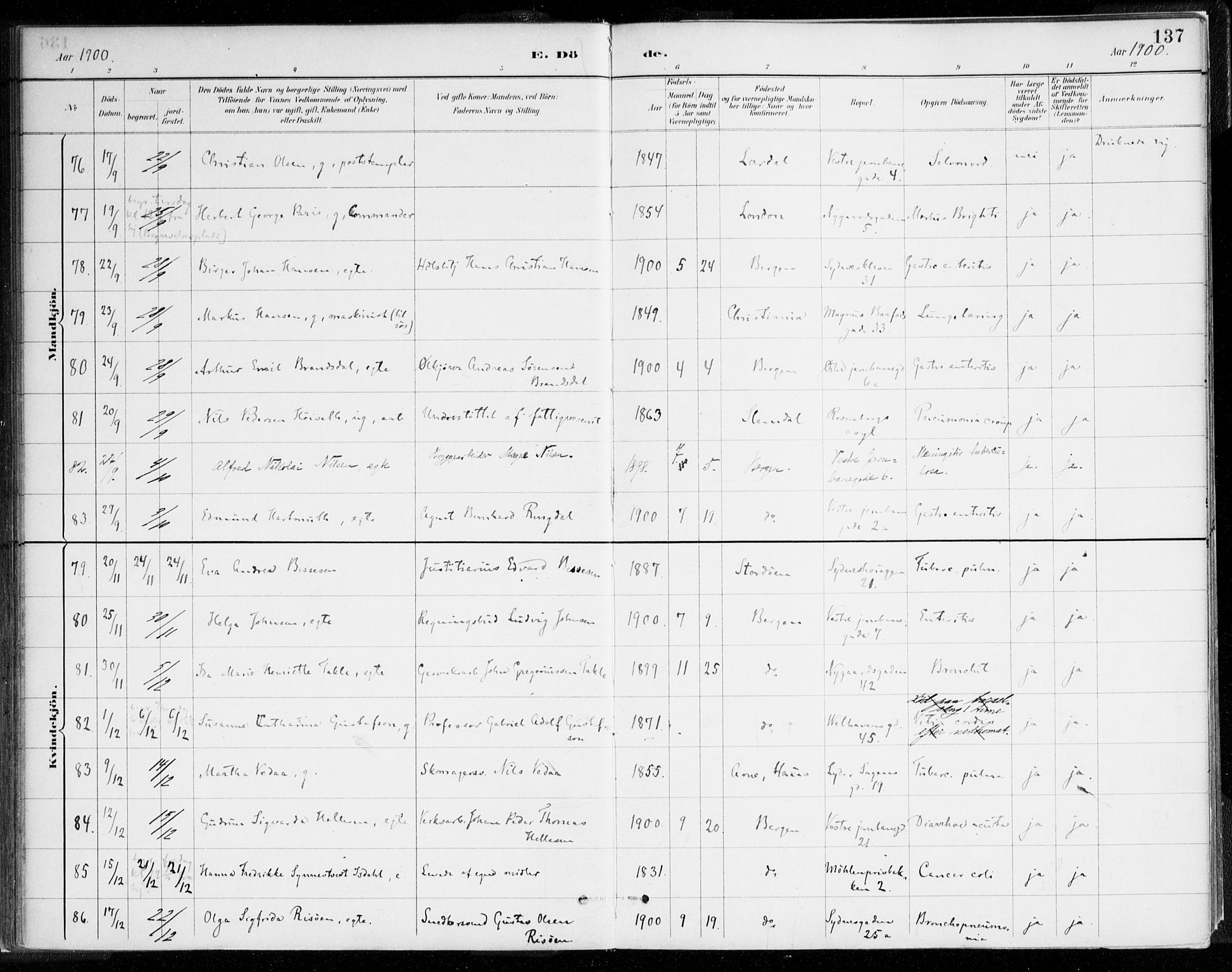 Johanneskirken sokneprestembete, AV/SAB-A-76001/H/Haa/L0019: Parish register (official) no. E 1, 1885-1915, p. 137