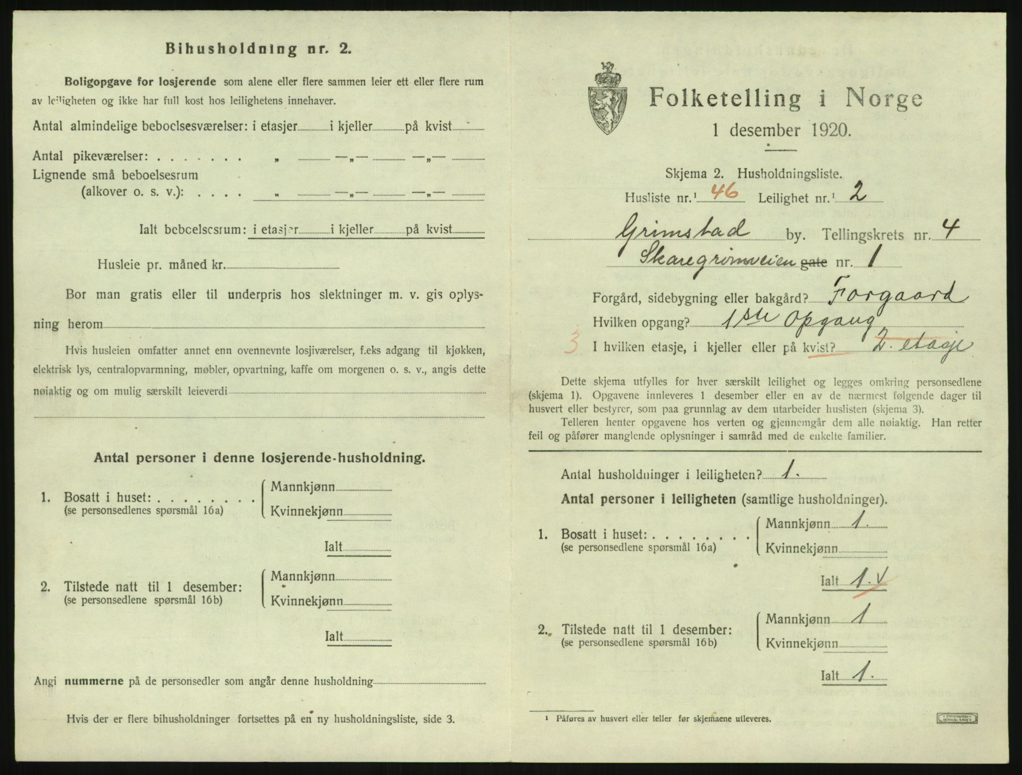 SAK, 1920 census for Grimstad, 1920, p. 1959