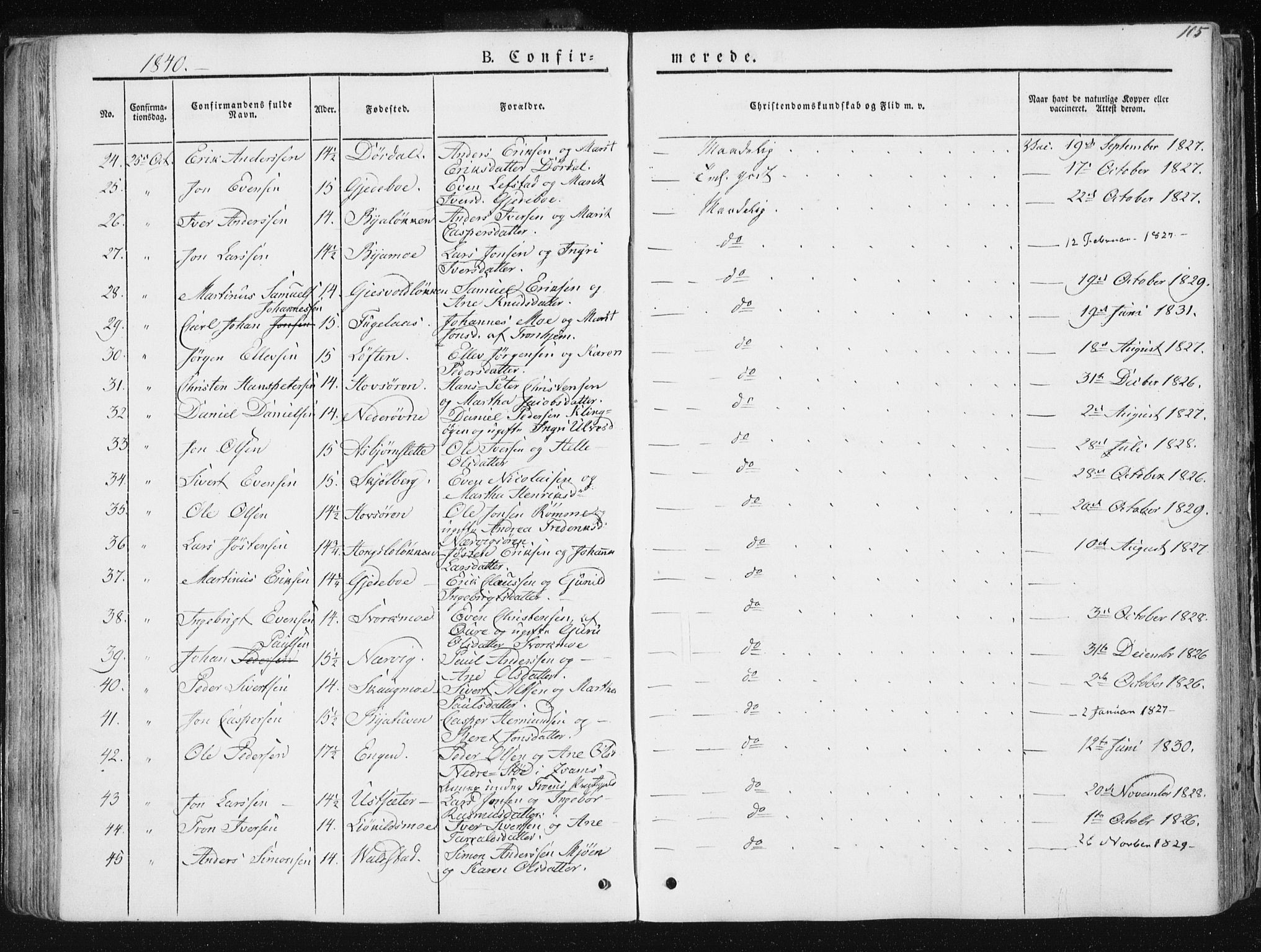 Ministerialprotokoller, klokkerbøker og fødselsregistre - Sør-Trøndelag, AV/SAT-A-1456/668/L0805: Parish register (official) no. 668A05, 1840-1853, p. 105