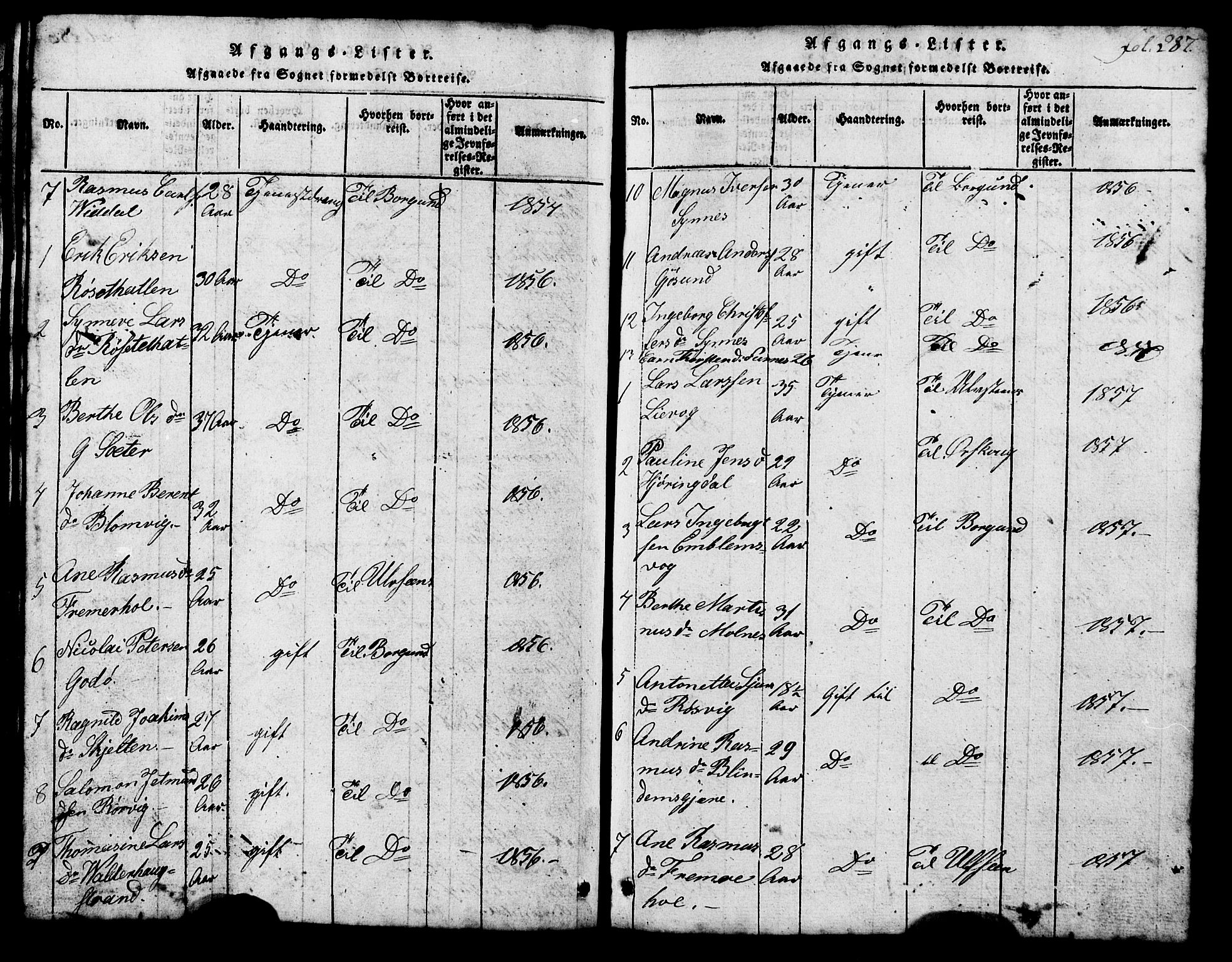 Ministerialprotokoller, klokkerbøker og fødselsregistre - Møre og Romsdal, SAT/A-1454/537/L0520: Parish register (copy) no. 537C01, 1819-1868, p. 287