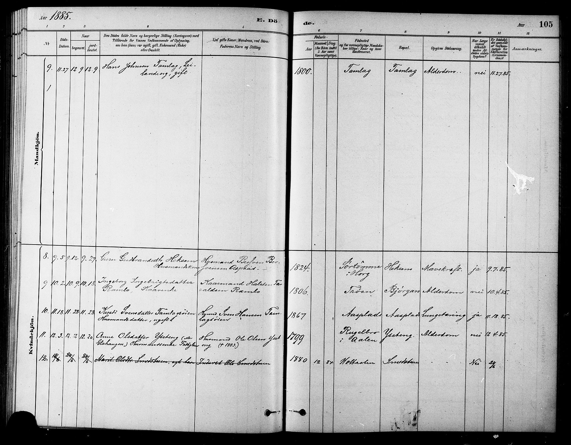 Ministerialprotokoller, klokkerbøker og fødselsregistre - Sør-Trøndelag, AV/SAT-A-1456/685/L0972: Parish register (official) no. 685A09, 1879-1890, p. 105