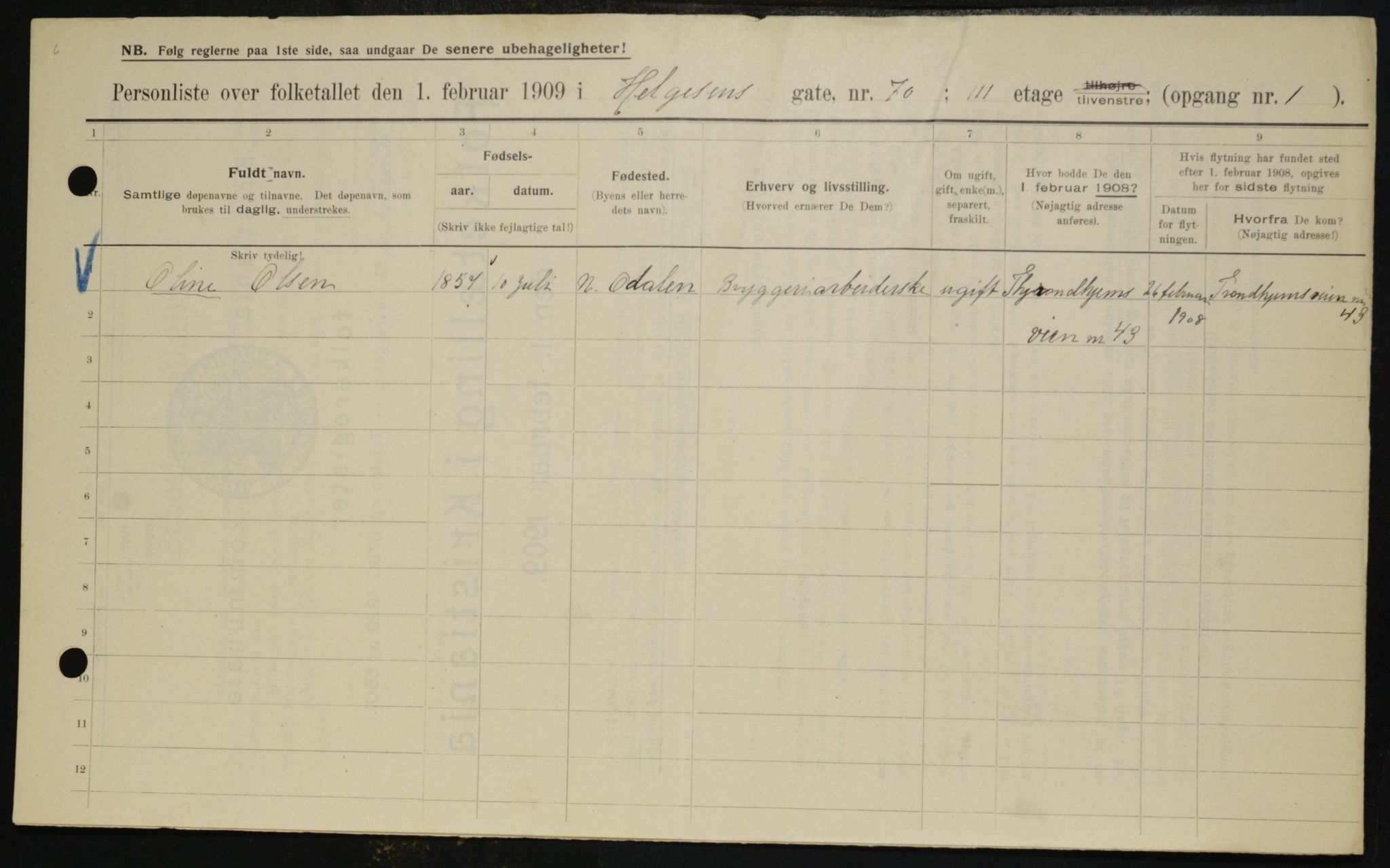 OBA, Municipal Census 1909 for Kristiania, 1909, p. 34911