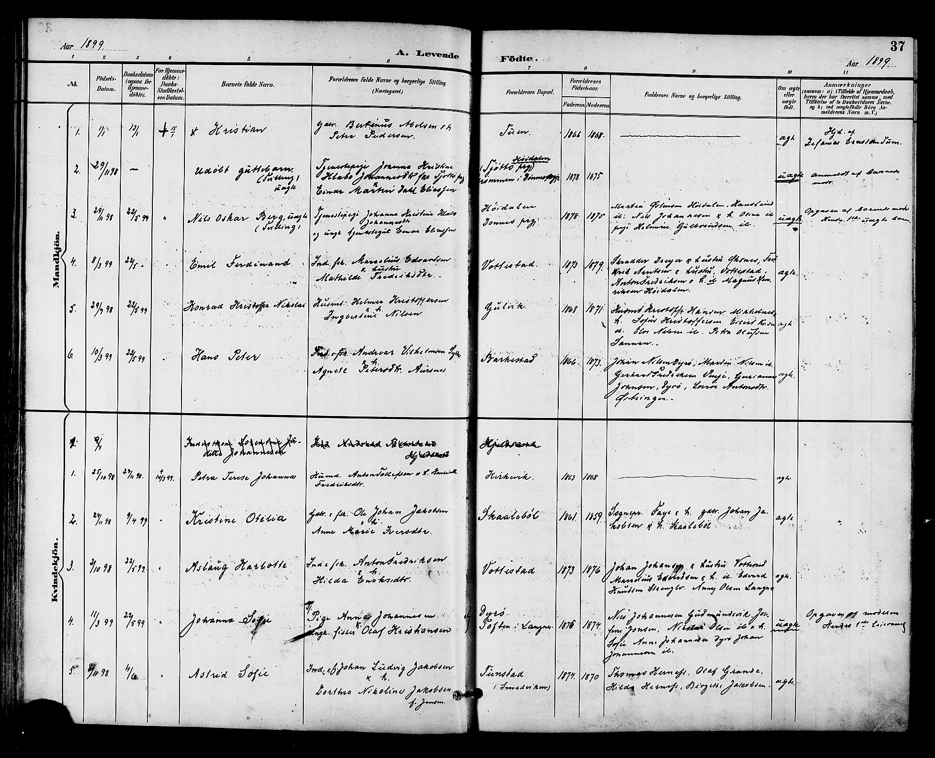 Ministerialprotokoller, klokkerbøker og fødselsregistre - Nordland, AV/SAT-A-1459/893/L1338: Parish register (official) no. 893A10, 1894-1903, p. 37