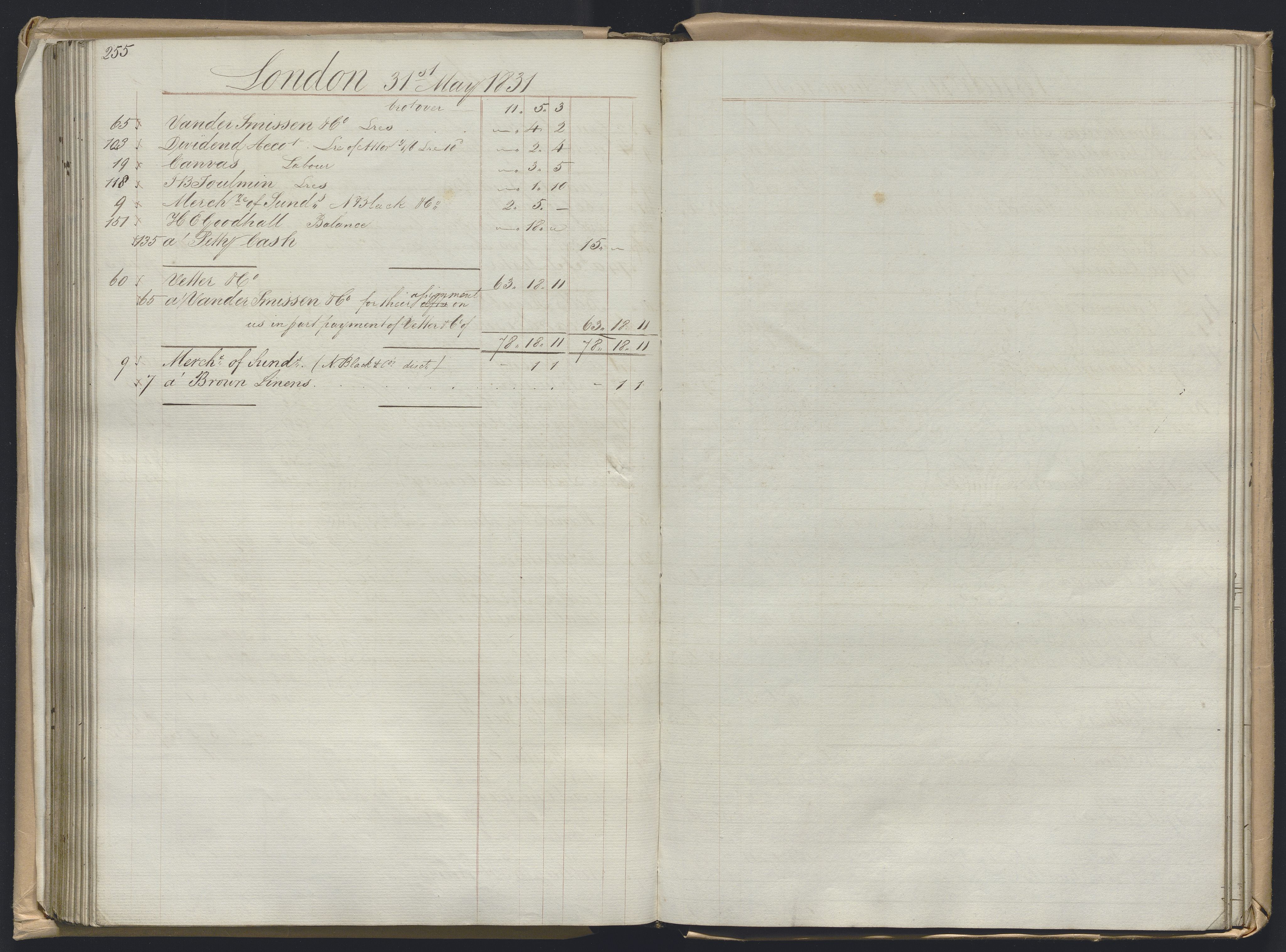 Smith, Goodhall & Reeves, AV/RA-PA-0586/R/L0001: Dagbok (Daybook) A, 1829-1831, p. 255-256