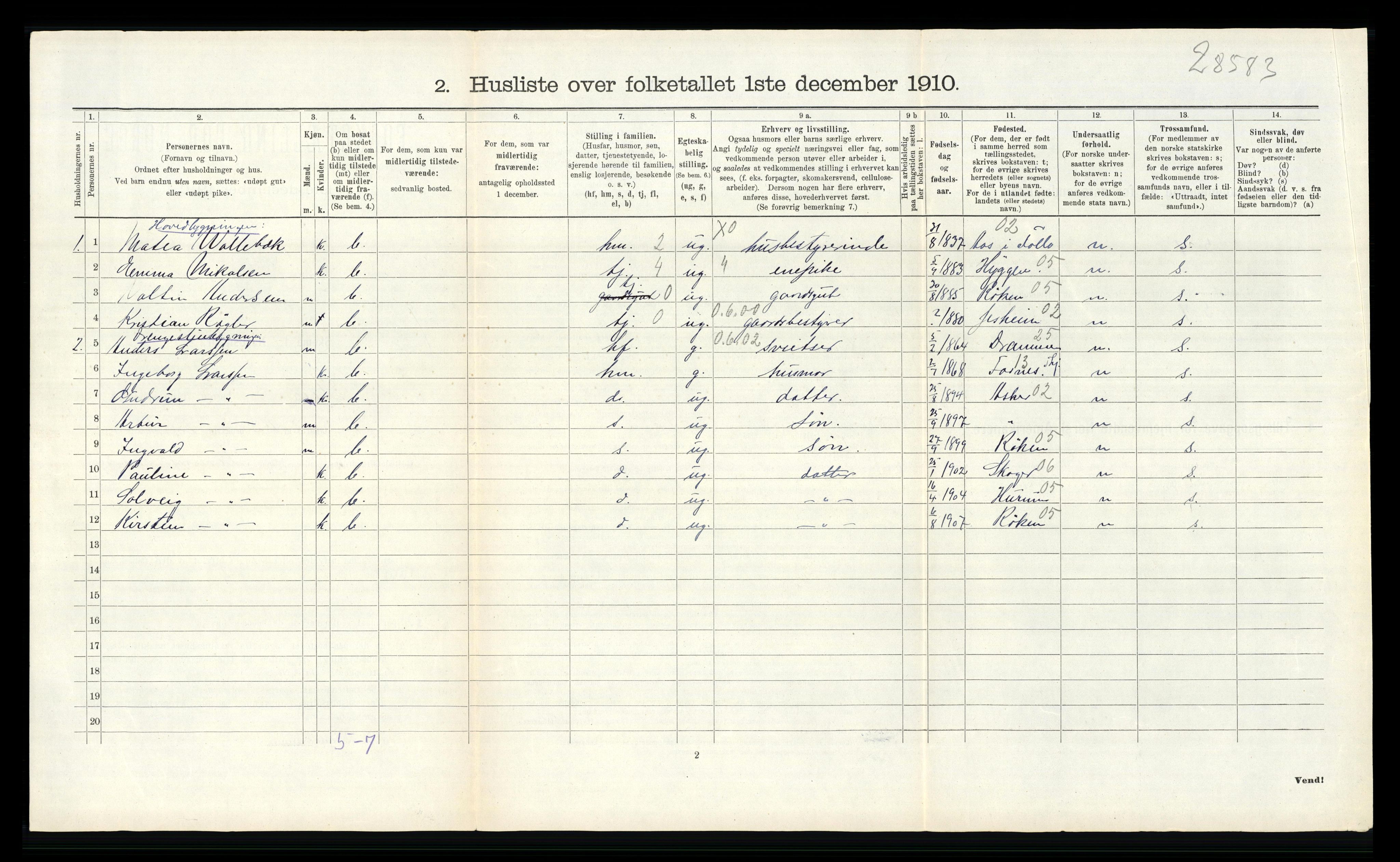 RA, 1910 census for Lier, 1910, p. 1759