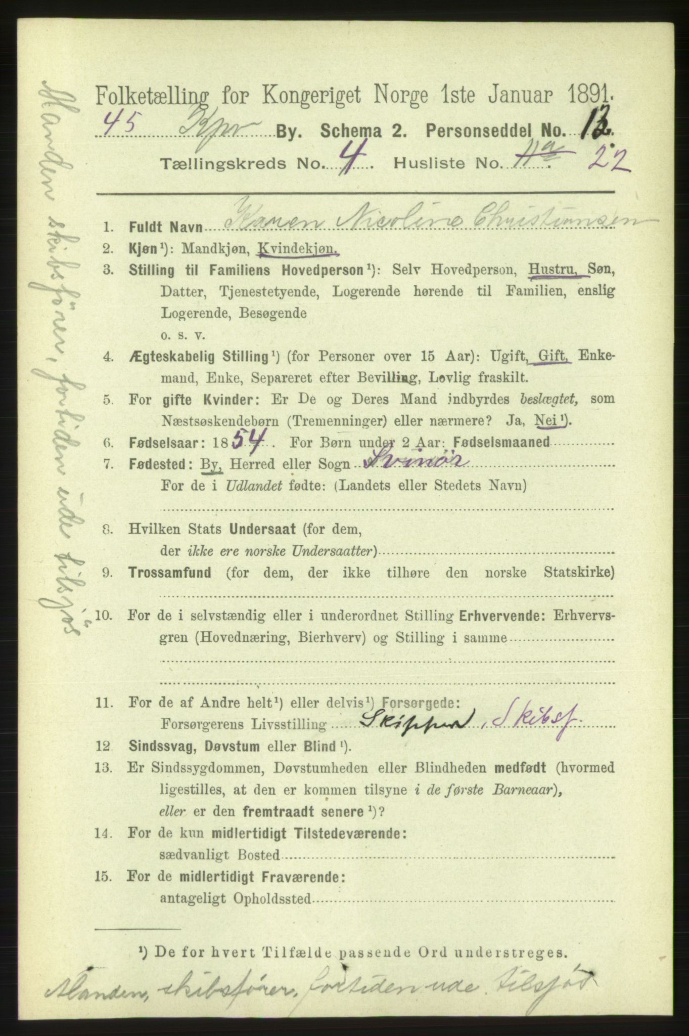 RA, 1891 census for 1105 Kopervik, 1891, p. 502