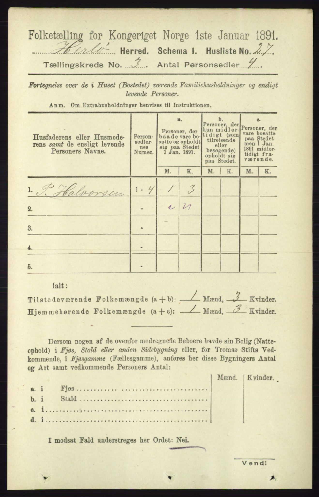 RA, 1891 census for 1258 Herdla, 1891, p. 1045