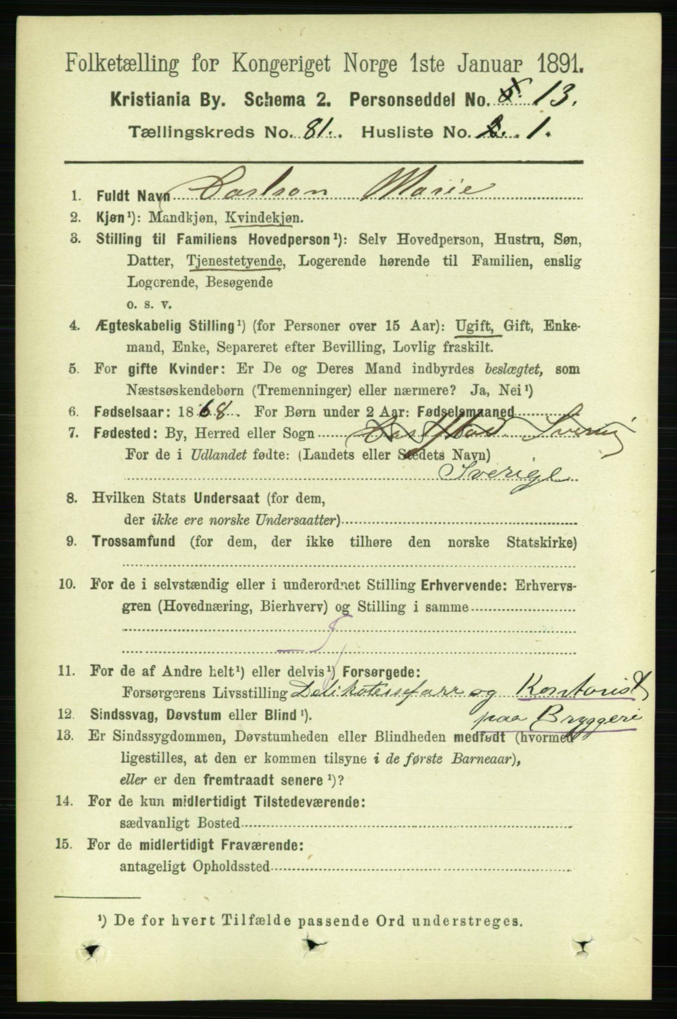RA, 1891 census for 0301 Kristiania, 1891, p. 41537