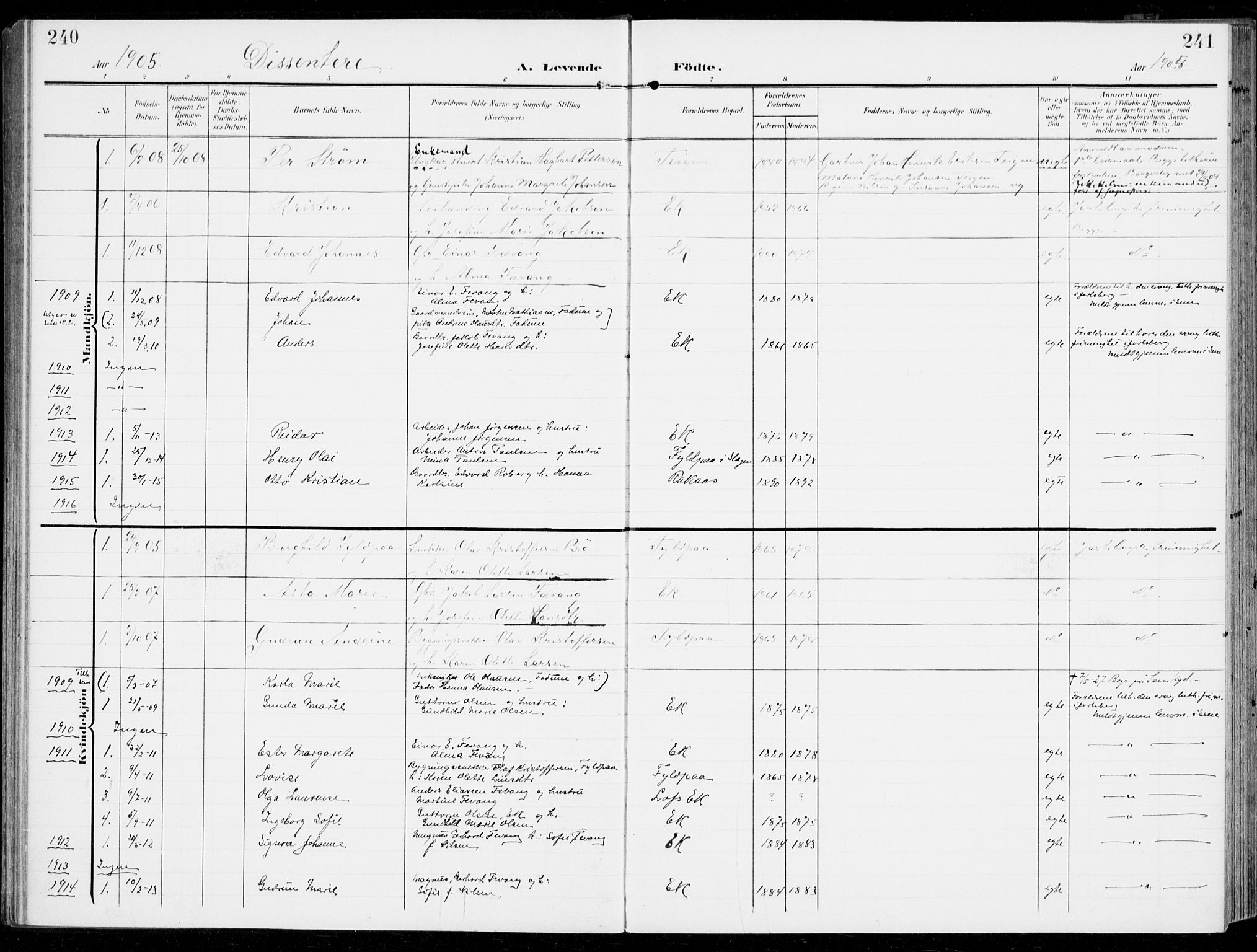 Sem kirkebøker, SAKO/A-5/F/Fb/L0006: Parish register (official) no. II 6, 1905-1918, p. 240-241