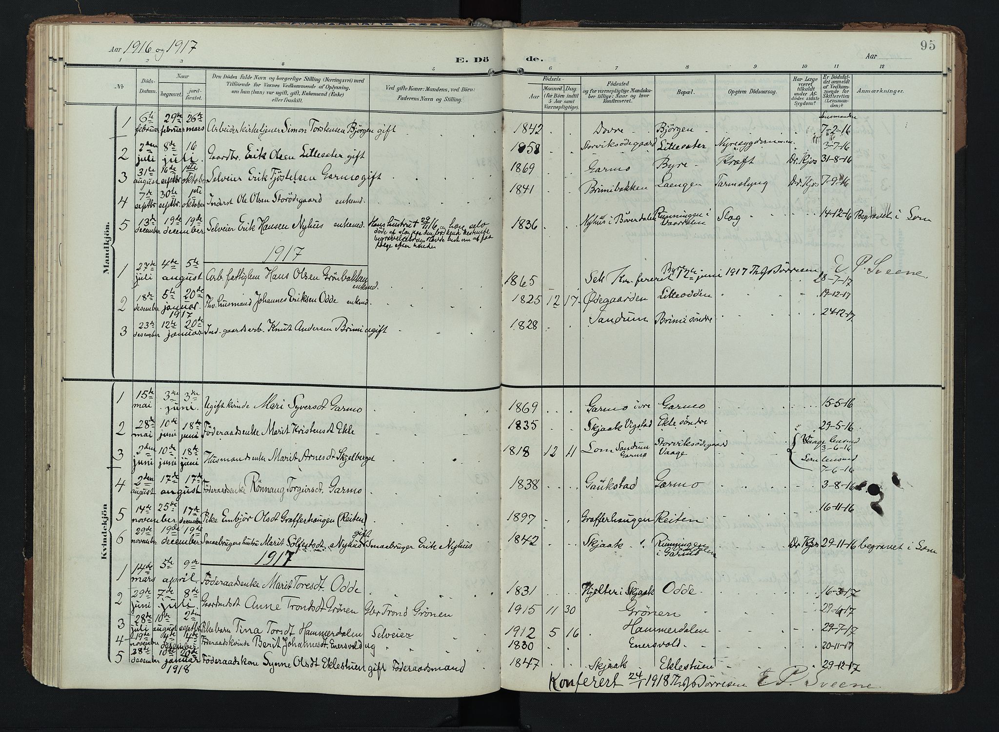 Lom prestekontor, AV/SAH-PREST-070/K/L0011: Parish register (official) no. 11, 1904-1928, p. 95