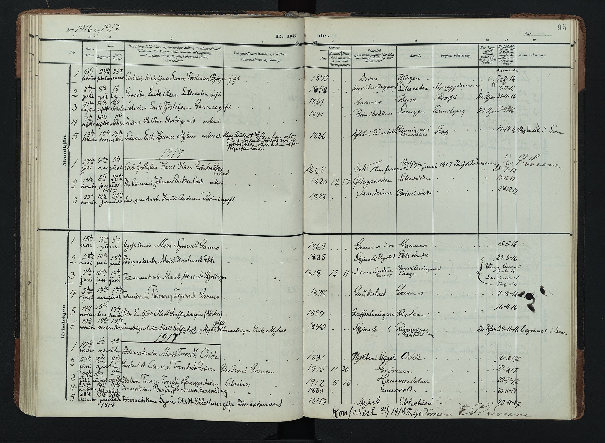 Lom prestekontor, AV/SAH-PREST-070/K/L0011: Parish register (official) no. 11, 1904-1928, p. 95