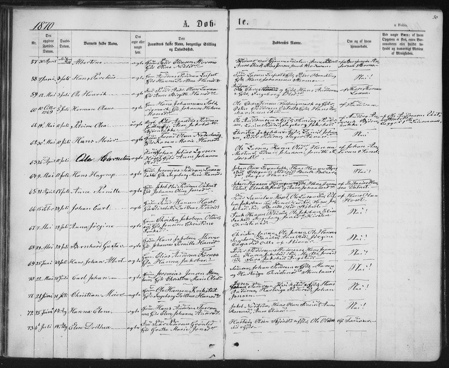 Ministerialprotokoller, klokkerbøker og fødselsregistre - Nordland, AV/SAT-A-1459/852/L0739: Parish register (official) no. 852A09, 1866-1877, p. 30