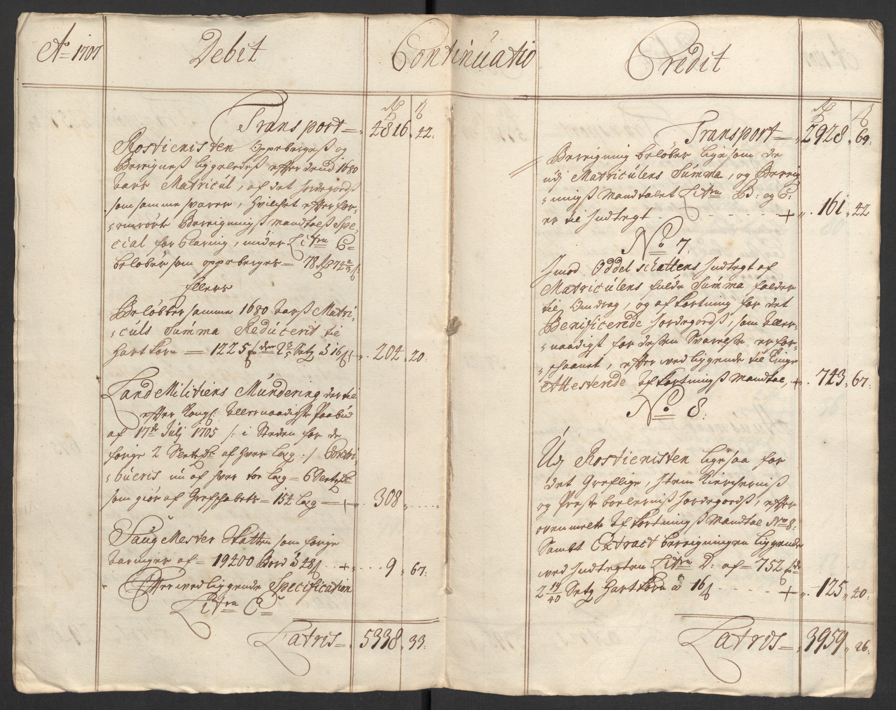 Rentekammeret inntil 1814, Reviderte regnskaper, Fogderegnskap, AV/RA-EA-4092/R33/L1980: Fogderegnskap Larvik grevskap, 1707-1708, p. 7