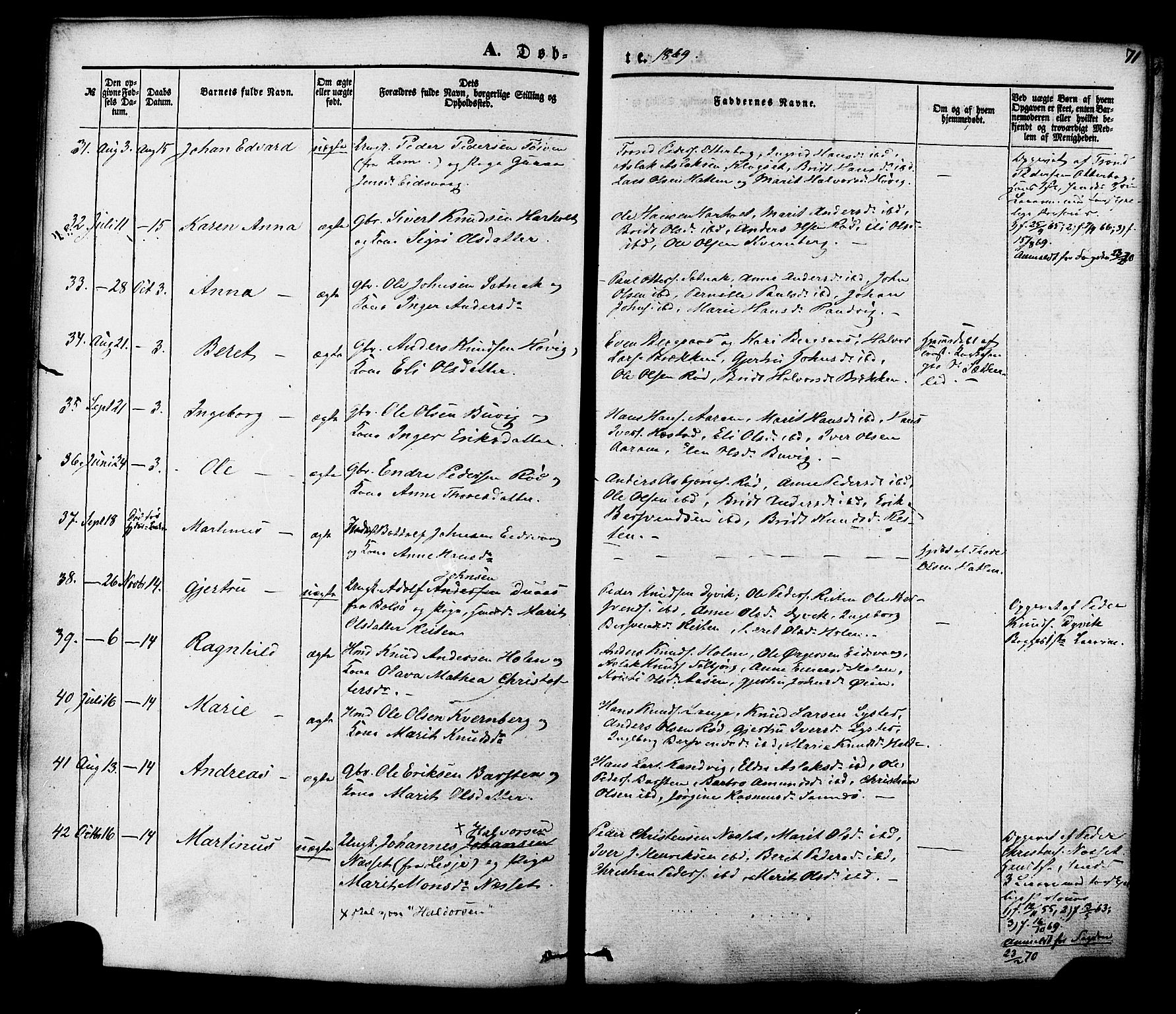 Ministerialprotokoller, klokkerbøker og fødselsregistre - Møre og Romsdal, SAT/A-1454/551/L0625: Parish register (official) no. 551A05, 1846-1879, p. 71
