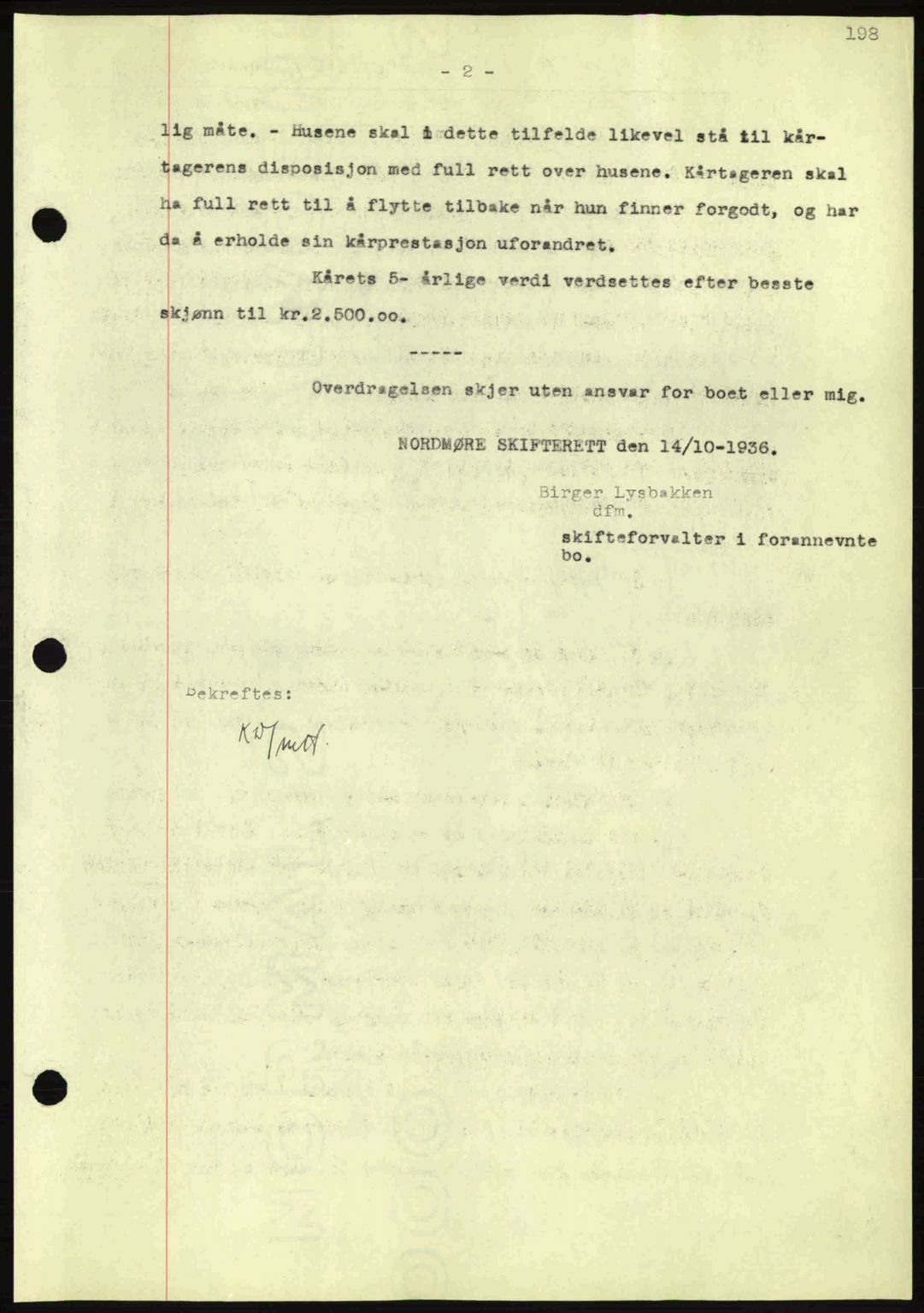 Nordmøre sorenskriveri, AV/SAT-A-4132/1/2/2Ca: Mortgage book no. A80, 1936-1937, Diary no: : 2253/1936