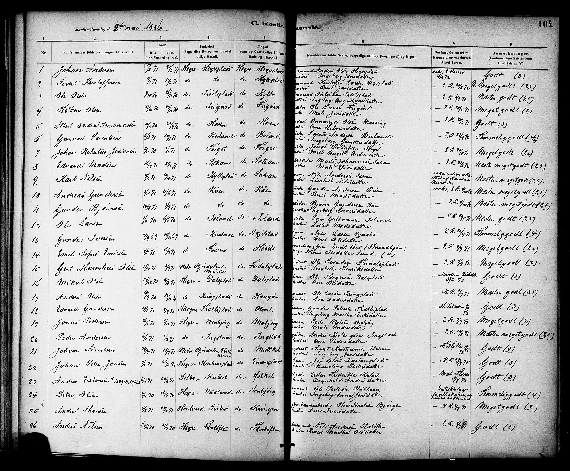 Ministerialprotokoller, klokkerbøker og fødselsregistre - Nord-Trøndelag, SAT/A-1458/703/L0030: Parish register (official) no. 703A03, 1880-1892, p. 104