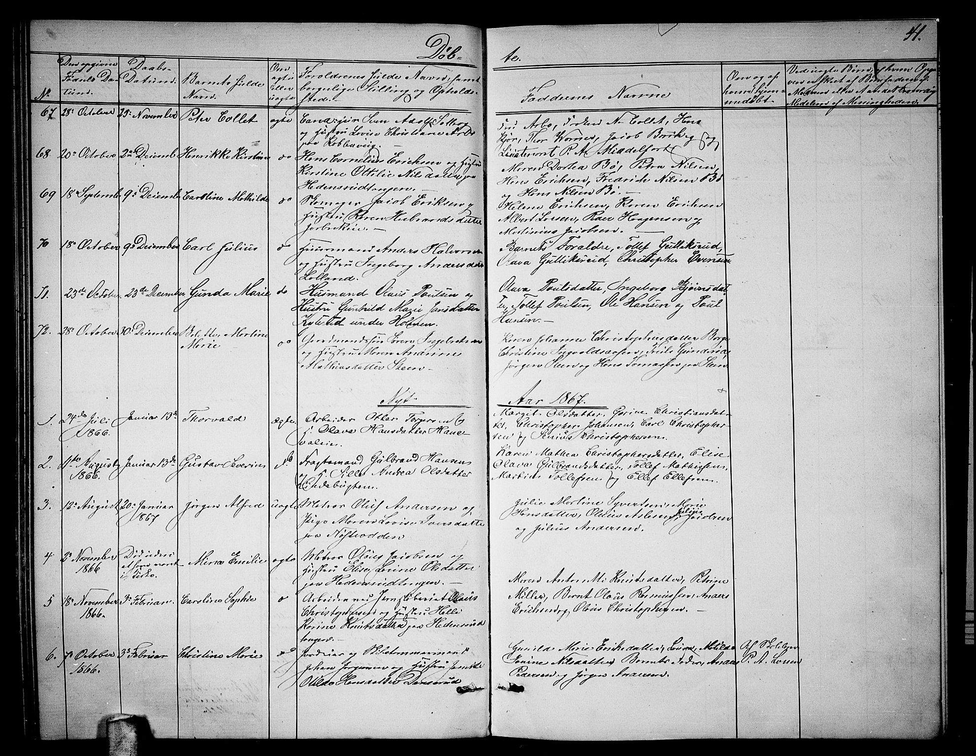 Skoger kirkebøker, AV/SAKO-A-59/G/Ga/L0002: Parish register (copy) no. I 2, 1860-1880, p. 41