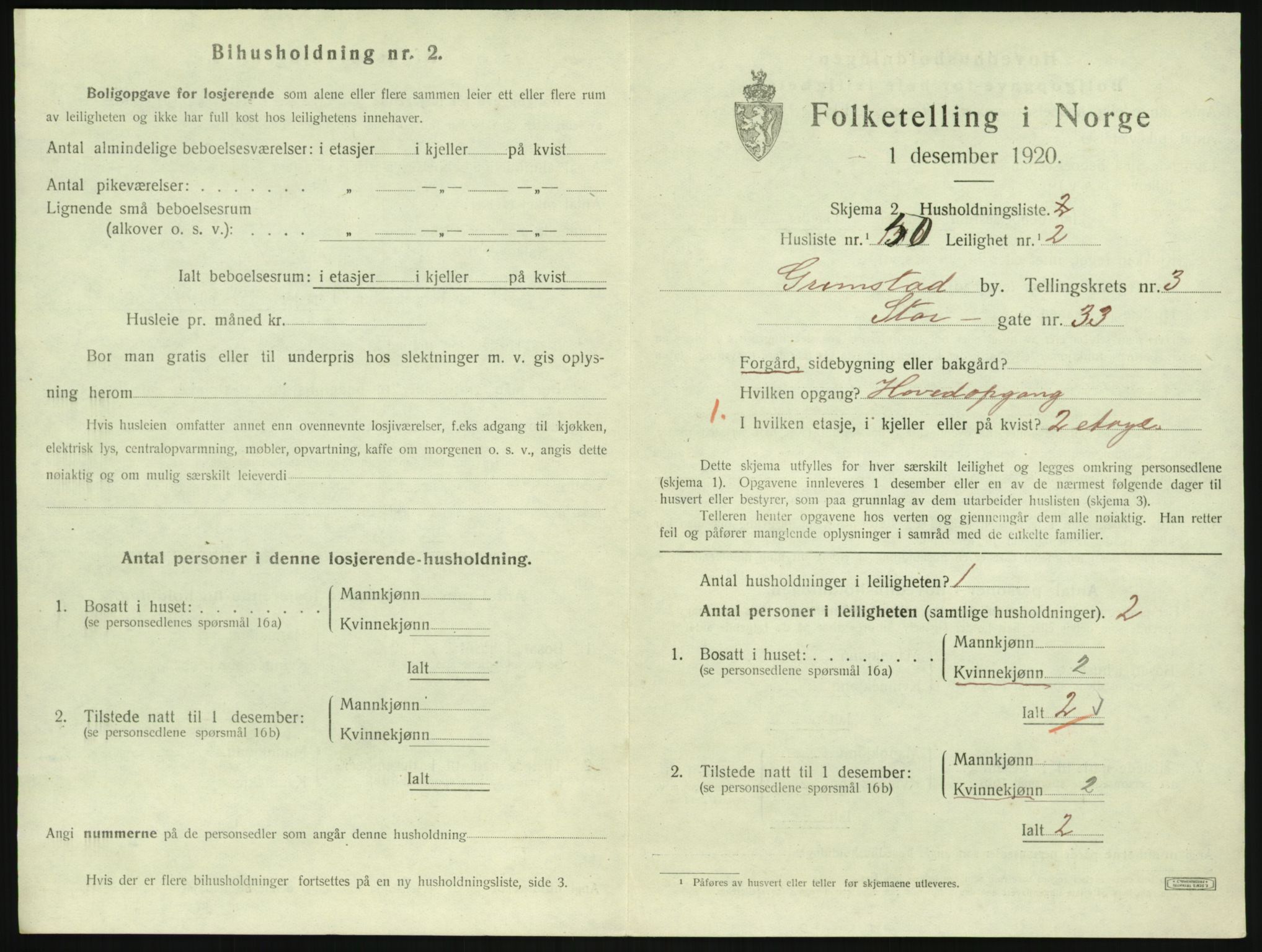 SAK, 1920 census for Grimstad, 1920, p. 1663