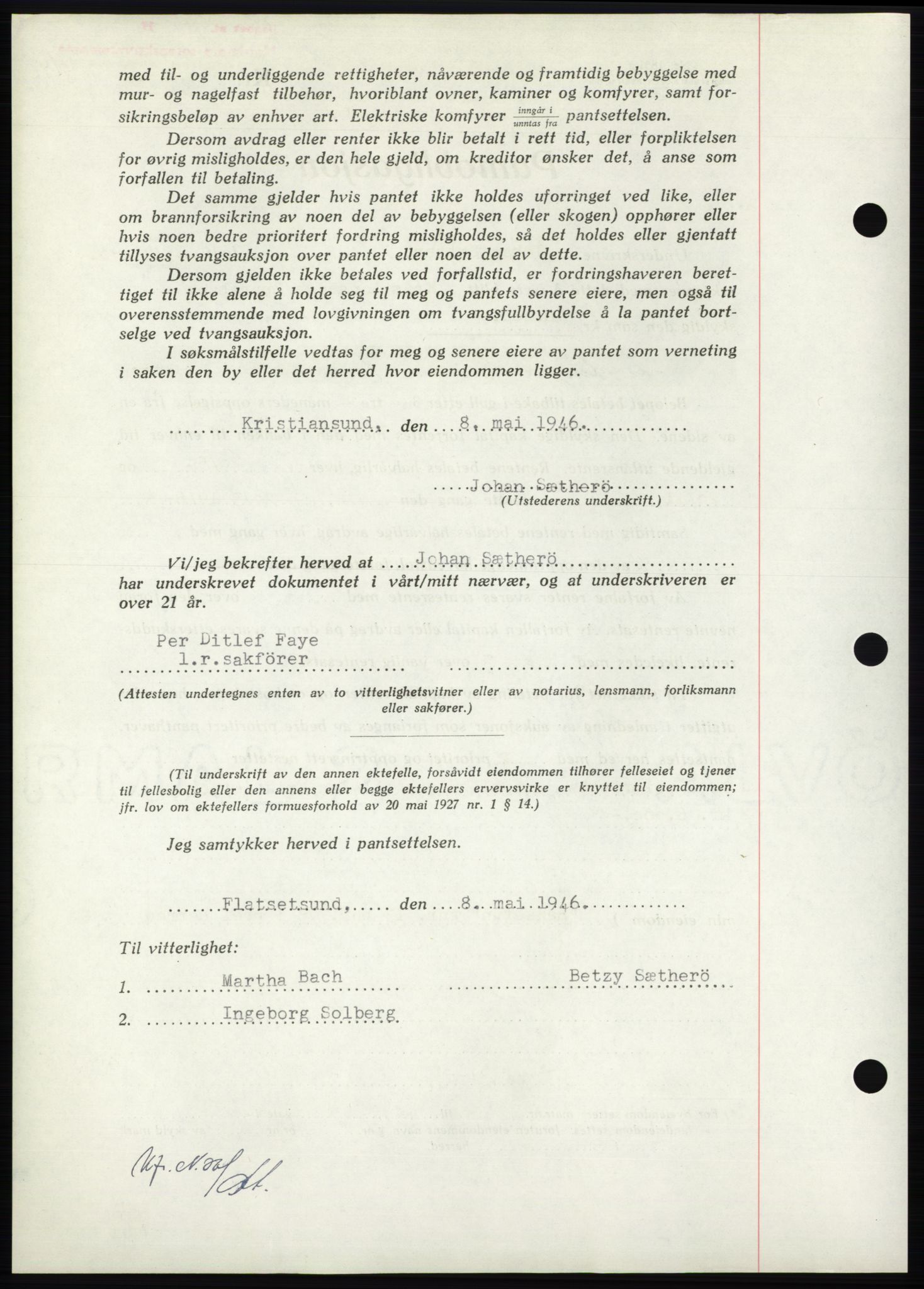 Nordmøre sorenskriveri, AV/SAT-A-4132/1/2/2Ca: Mortgage book no. B94, 1946-1946, Diary no: : 877/1946