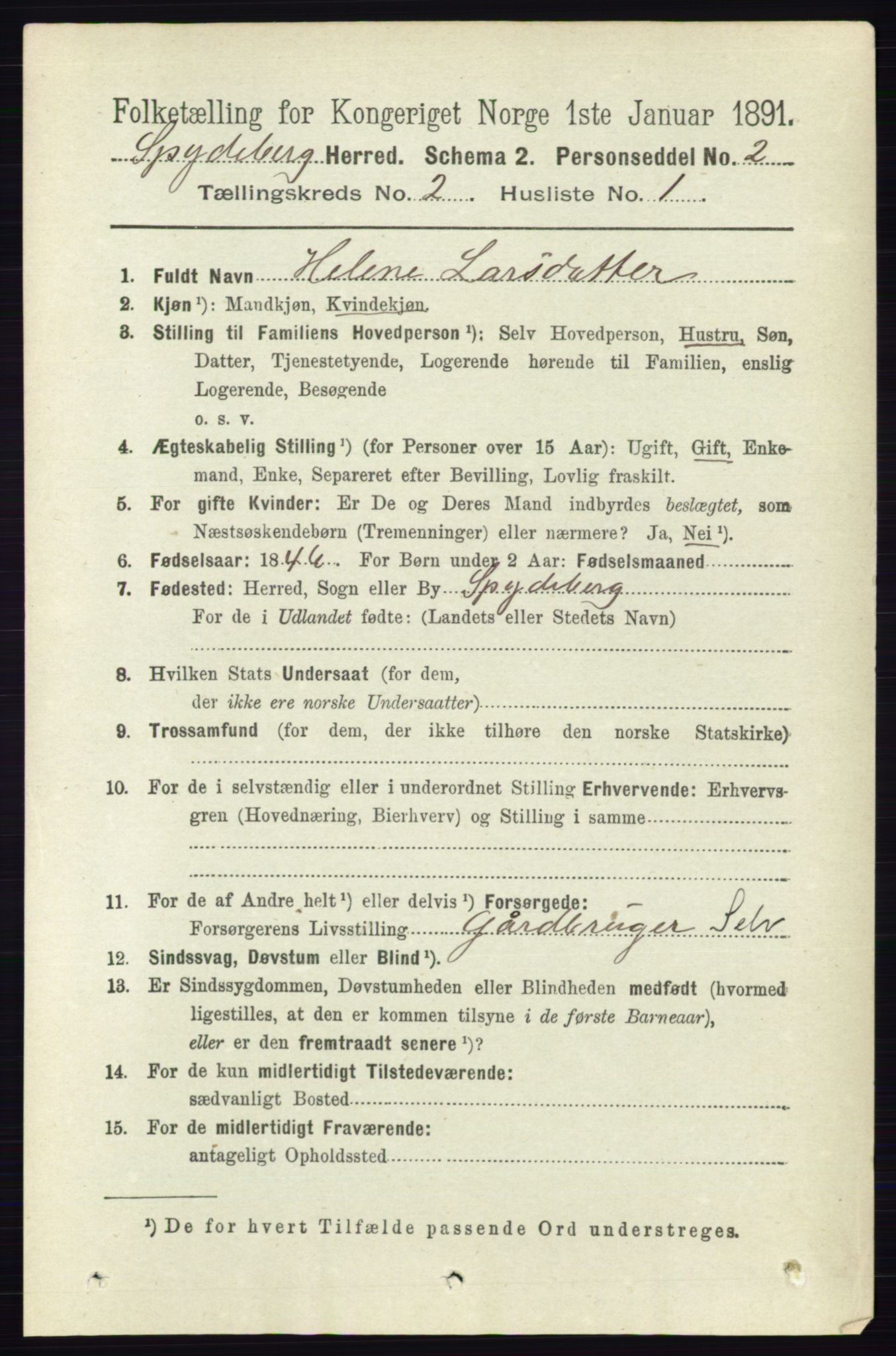 RA, 1891 census for 0123 Spydeberg, 1891, p. 697