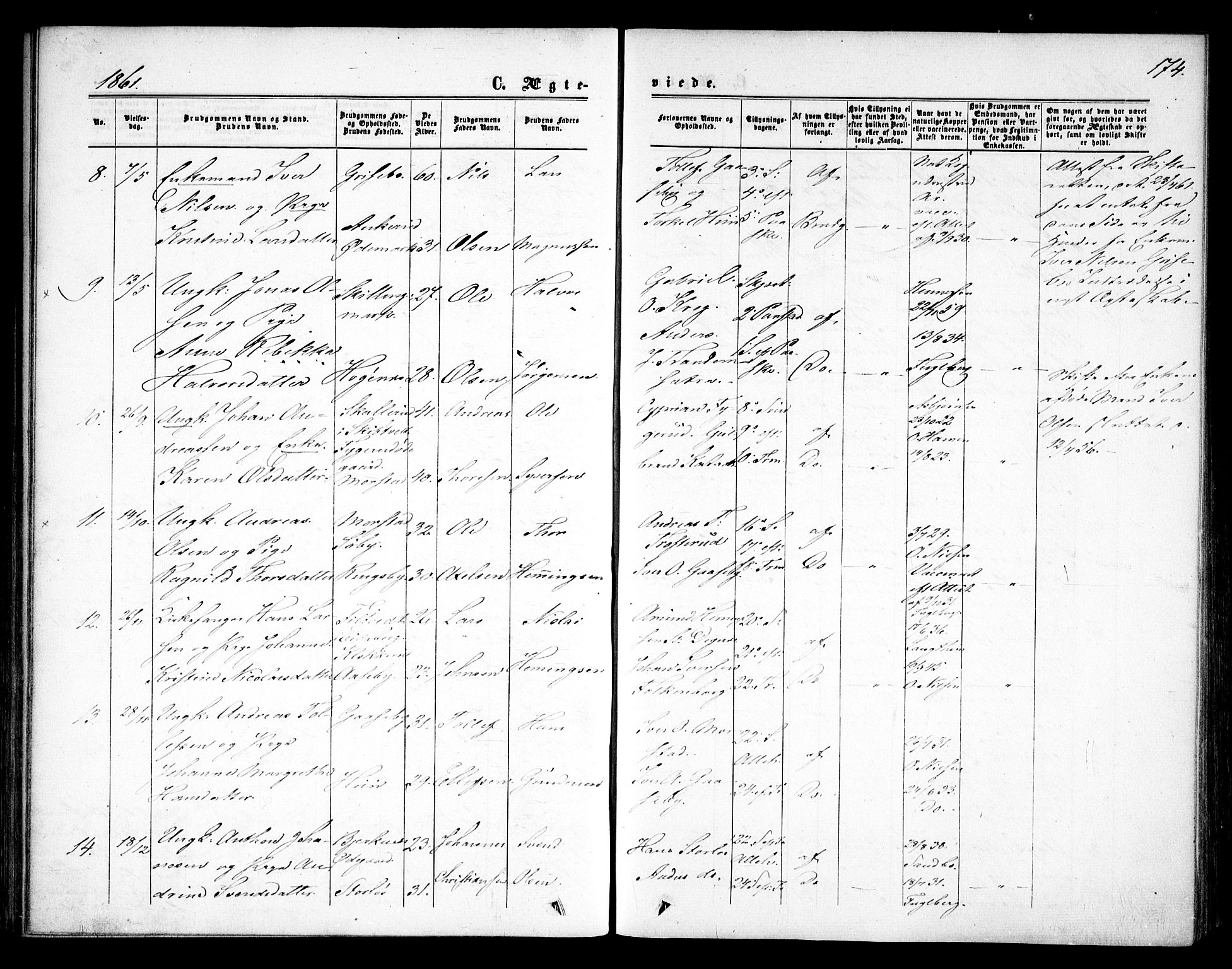 Rødenes prestekontor Kirkebøker, AV/SAO-A-2005/F/Fa/L0007: Parish register (official) no. I 7, 1860-1869, p. 174