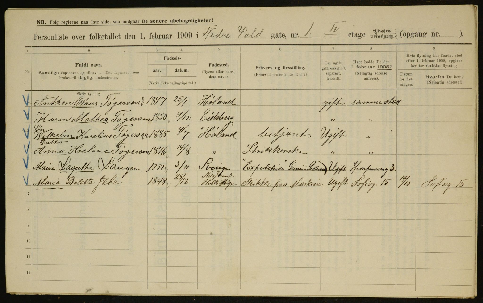 OBA, Municipal Census 1909 for Kristiania, 1909, p. 63058