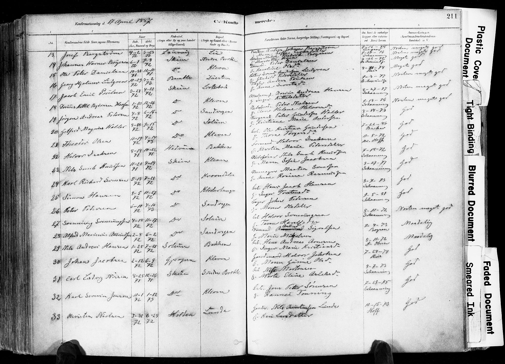 Skien kirkebøker, SAKO/A-302/F/Fa/L0009: Parish register (official) no. 9, 1878-1890, p. 211