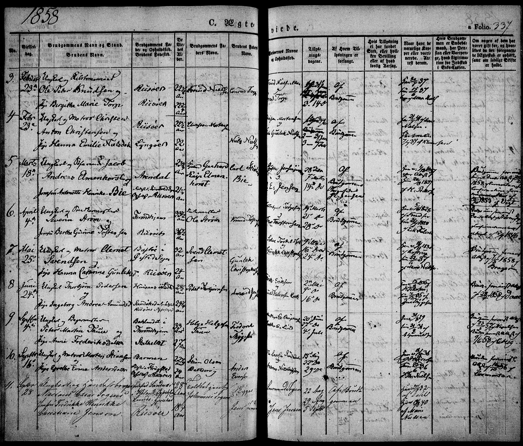 Risør sokneprestkontor, SAK/1111-0035/F/Fa/L0003: Parish register (official) no. A 3, 1838-1864, p. 337
