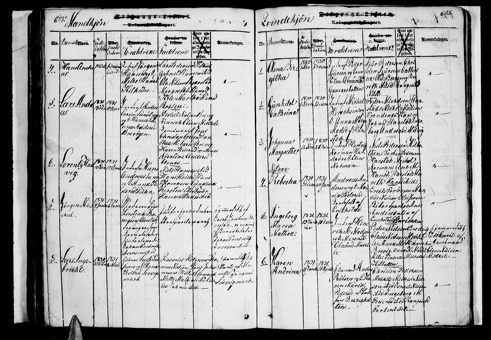 Trondenes sokneprestkontor, SATØ/S-1319/H/Hb/L0003klokker: Parish register (copy) no. 3, 1820-1834, p. 607-608