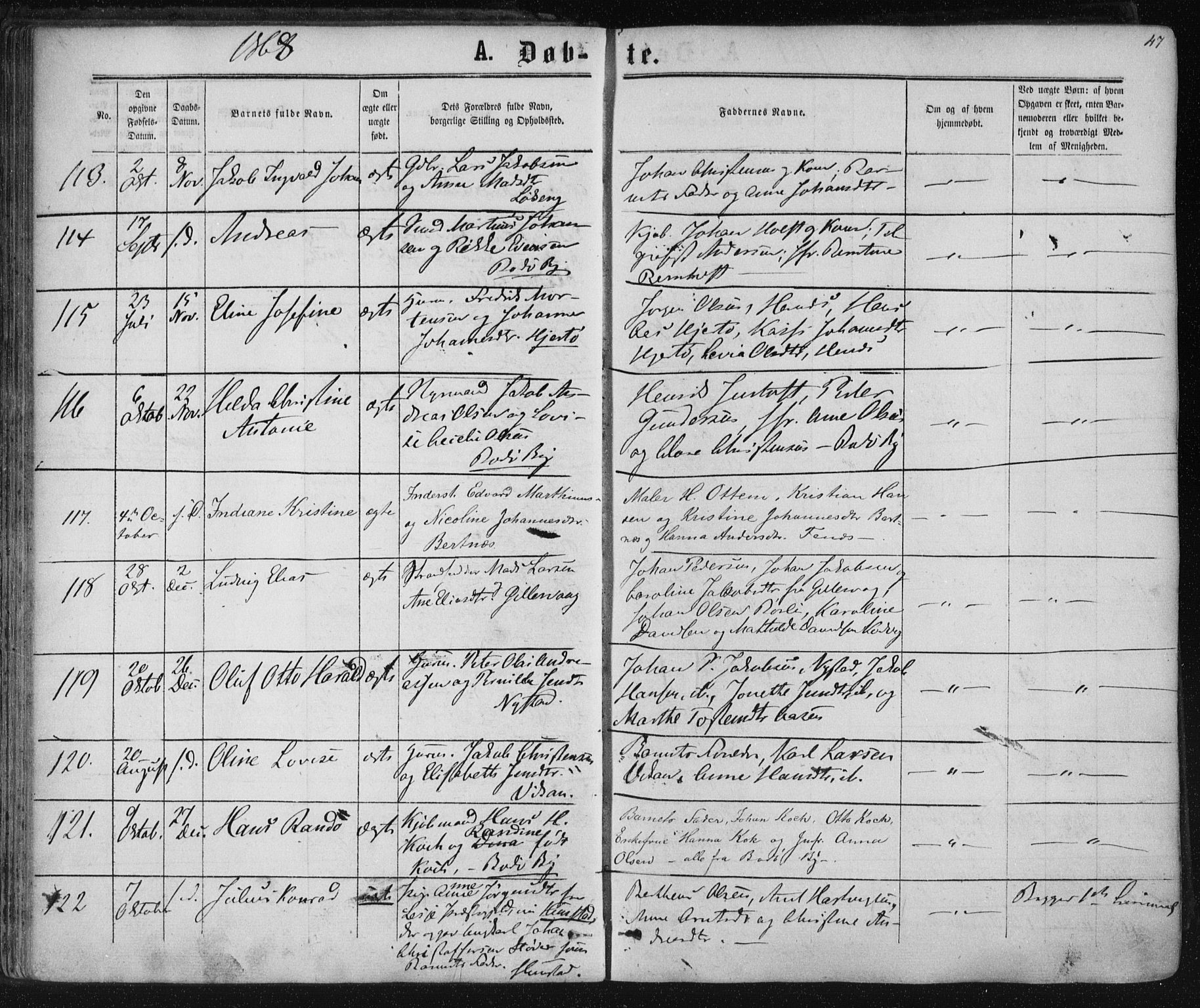 Ministerialprotokoller, klokkerbøker og fødselsregistre - Nordland, AV/SAT-A-1459/801/L0008: Parish register (official) no. 801A08, 1864-1875, p. 47