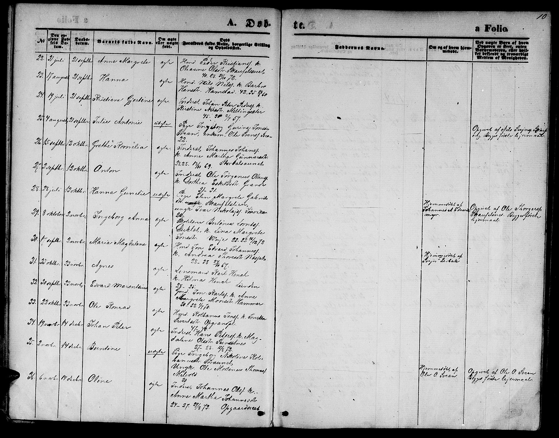 Ministerialprotokoller, klokkerbøker og fødselsregistre - Nord-Trøndelag, AV/SAT-A-1458/733/L0326: Parish register (copy) no. 733C01, 1871-1887, p. 10