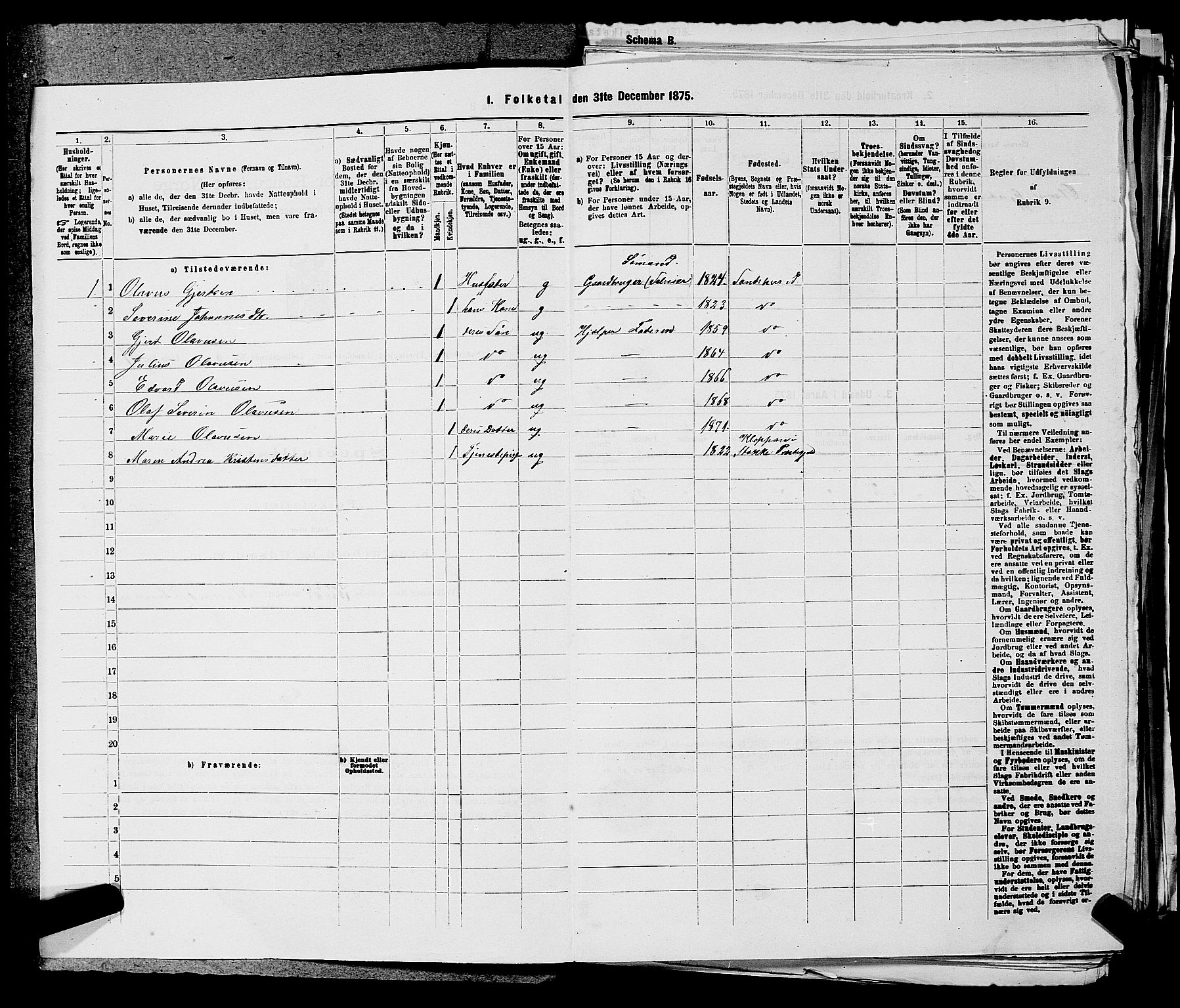 SAKO, 1875 census for 0724L Sandeherred/Sandeherred, 1875, p. 1303