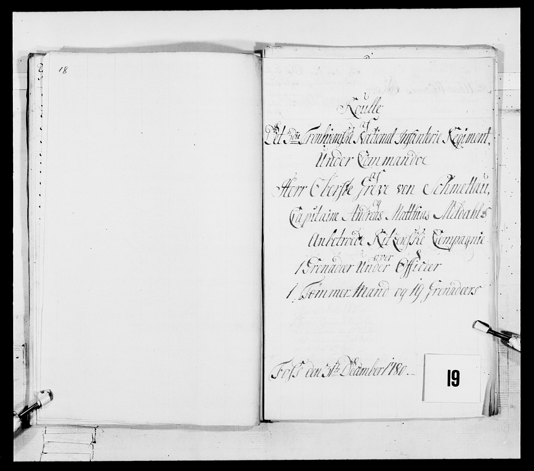 Generalitets- og kommissariatskollegiet, Det kongelige norske kommissariatskollegium, RA/EA-5420/E/Eh/L0087: 3. Trondheimske nasjonale infanteriregiment, 1780, p. 249