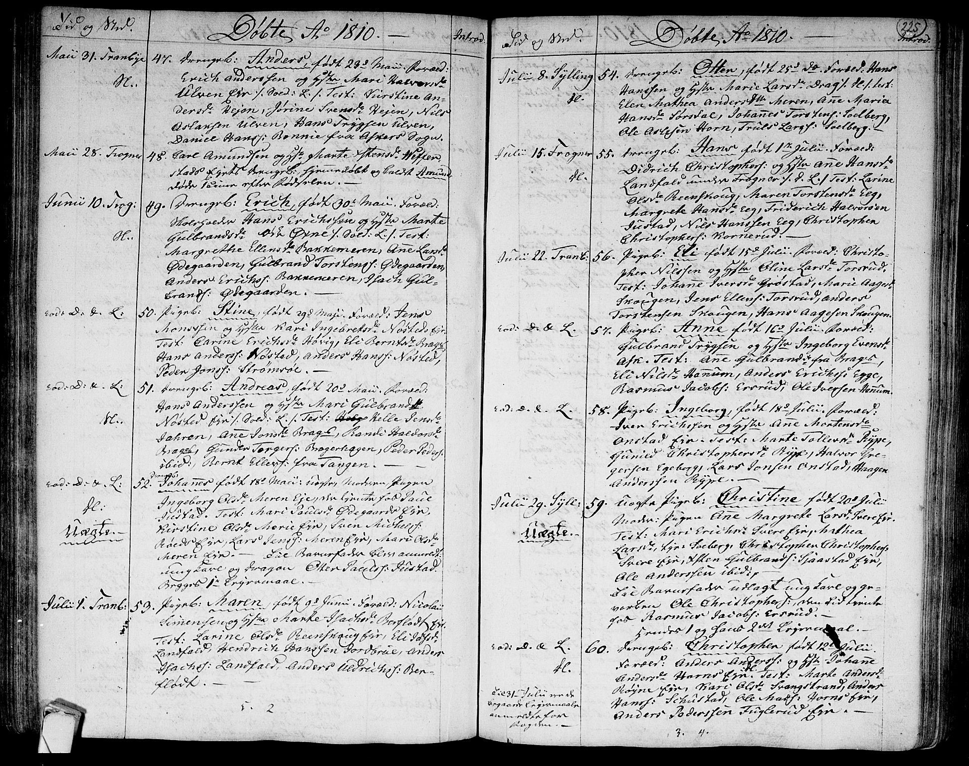 Lier kirkebøker, AV/SAKO-A-230/F/Fa/L0007: Parish register (official) no. I 7, 1794-1813, p. 225