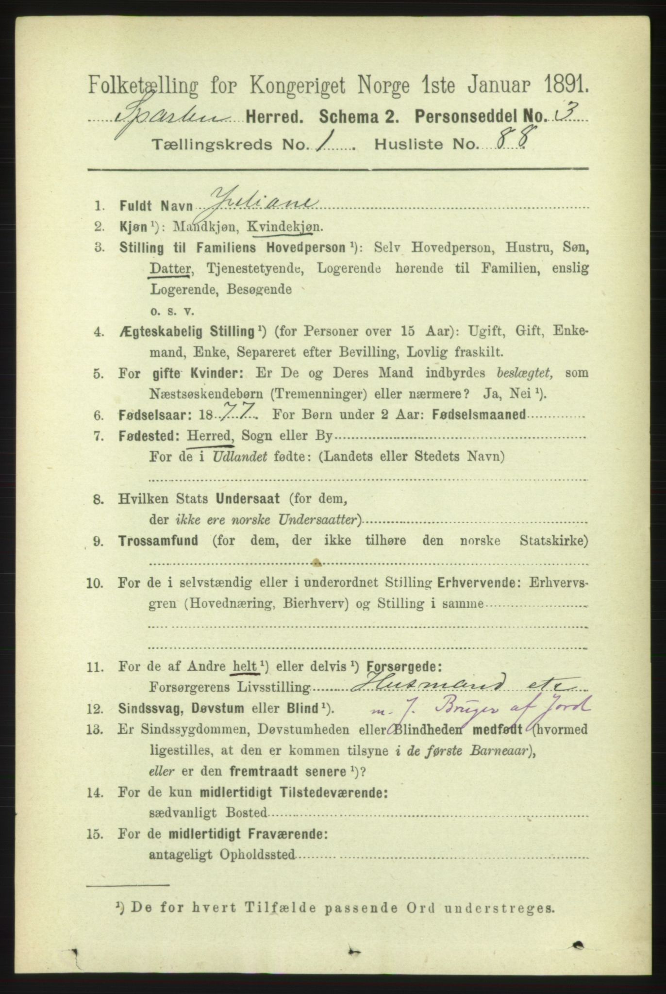 RA, 1891 census for 1731 Sparbu, 1891, p. 637