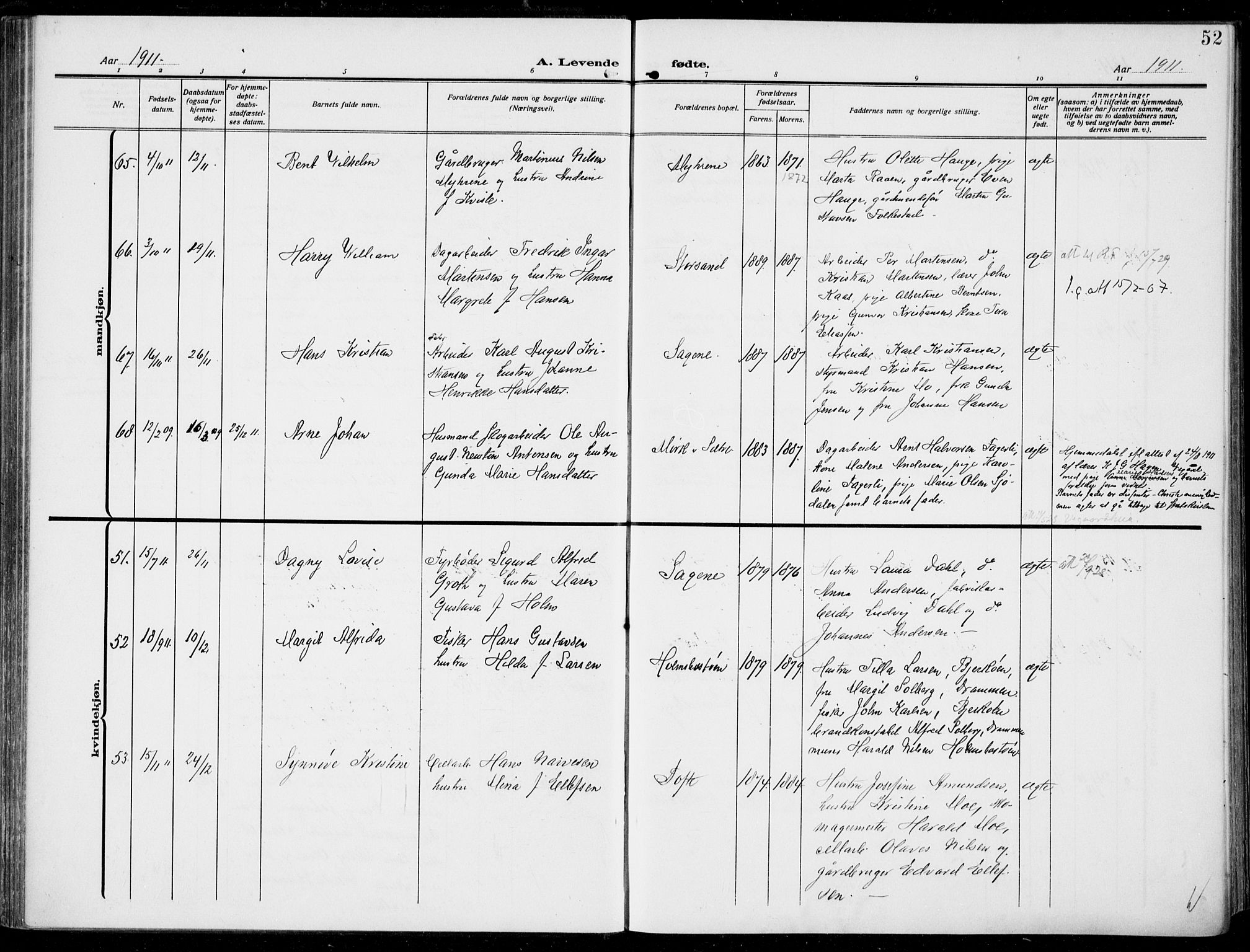 Hurum kirkebøker, AV/SAKO-A-229/F/Fa/L0016: Parish register (official) no. 16, 1899-1918, p. 52