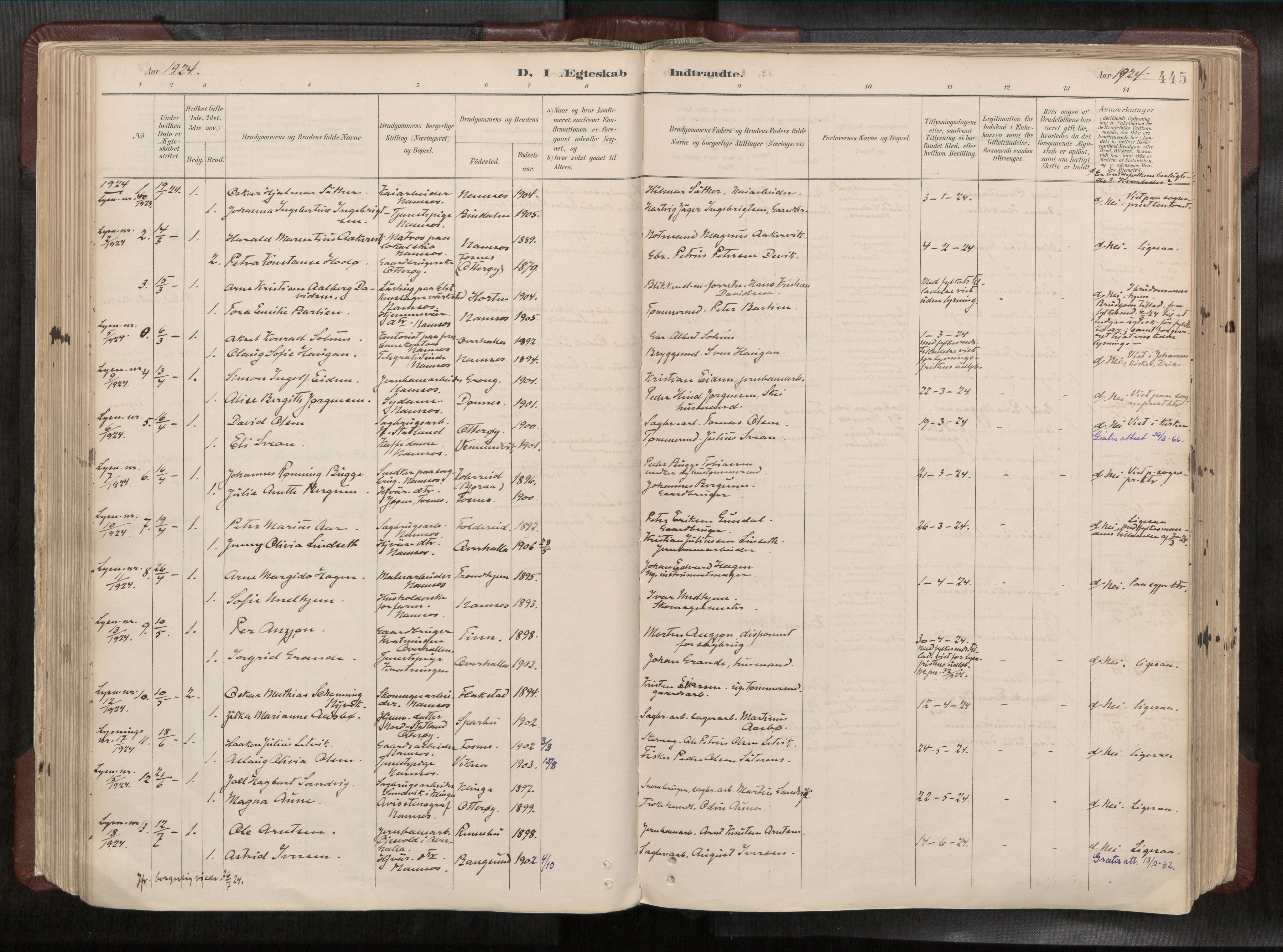 Ministerialprotokoller, klokkerbøker og fødselsregistre - Nord-Trøndelag, SAT/A-1458/768/L0579a: Parish register (official) no. 768A14, 1887-1931, p. 445