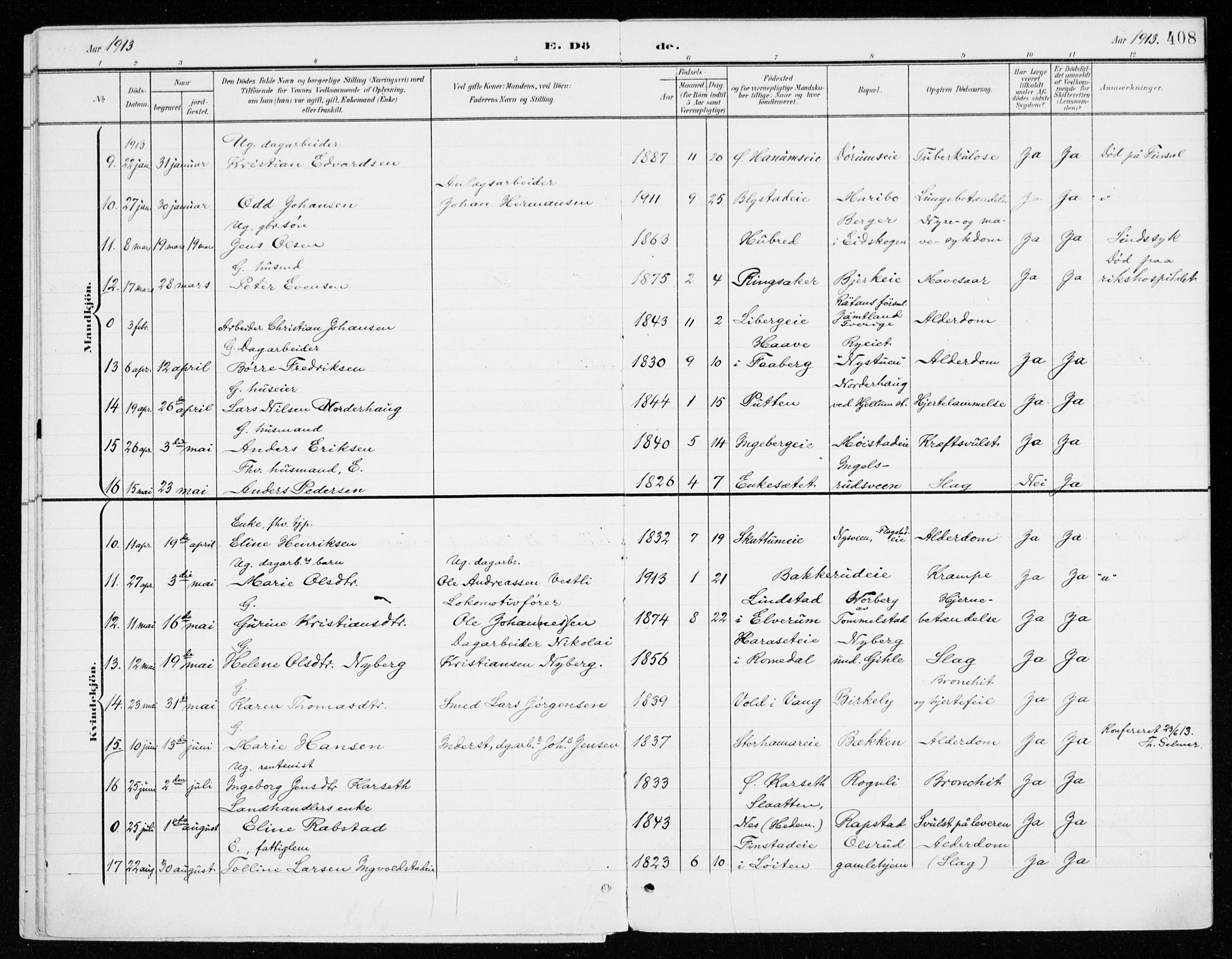 Vang prestekontor, Hedmark, SAH/PREST-008/H/Ha/Haa/L0021: Parish register (official) no. 21, 1902-1917, p. 408